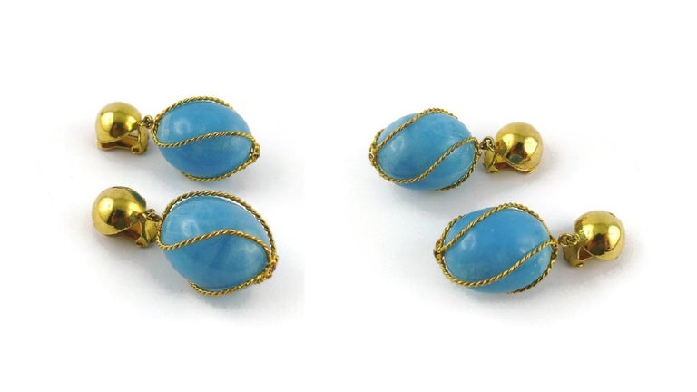 Christian Dior Vintage-Halskette und Ohrringe aus blauem Harz mit  Perlenbesatz und Set 1966 im Angebot bei 1stDibs