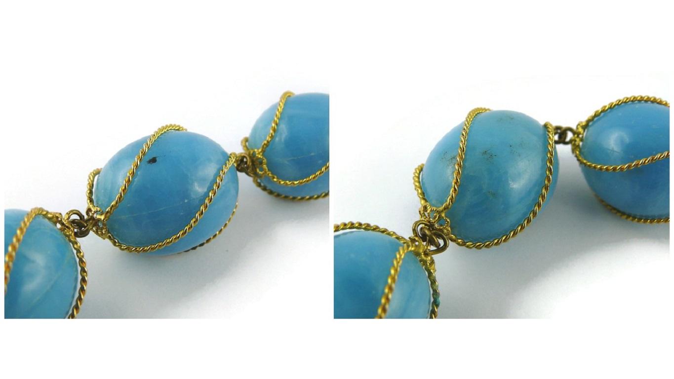 Christian Dior Vintage Encaged Blue Resin Beads Necklace and Earrings Set 1966 For Sale 10