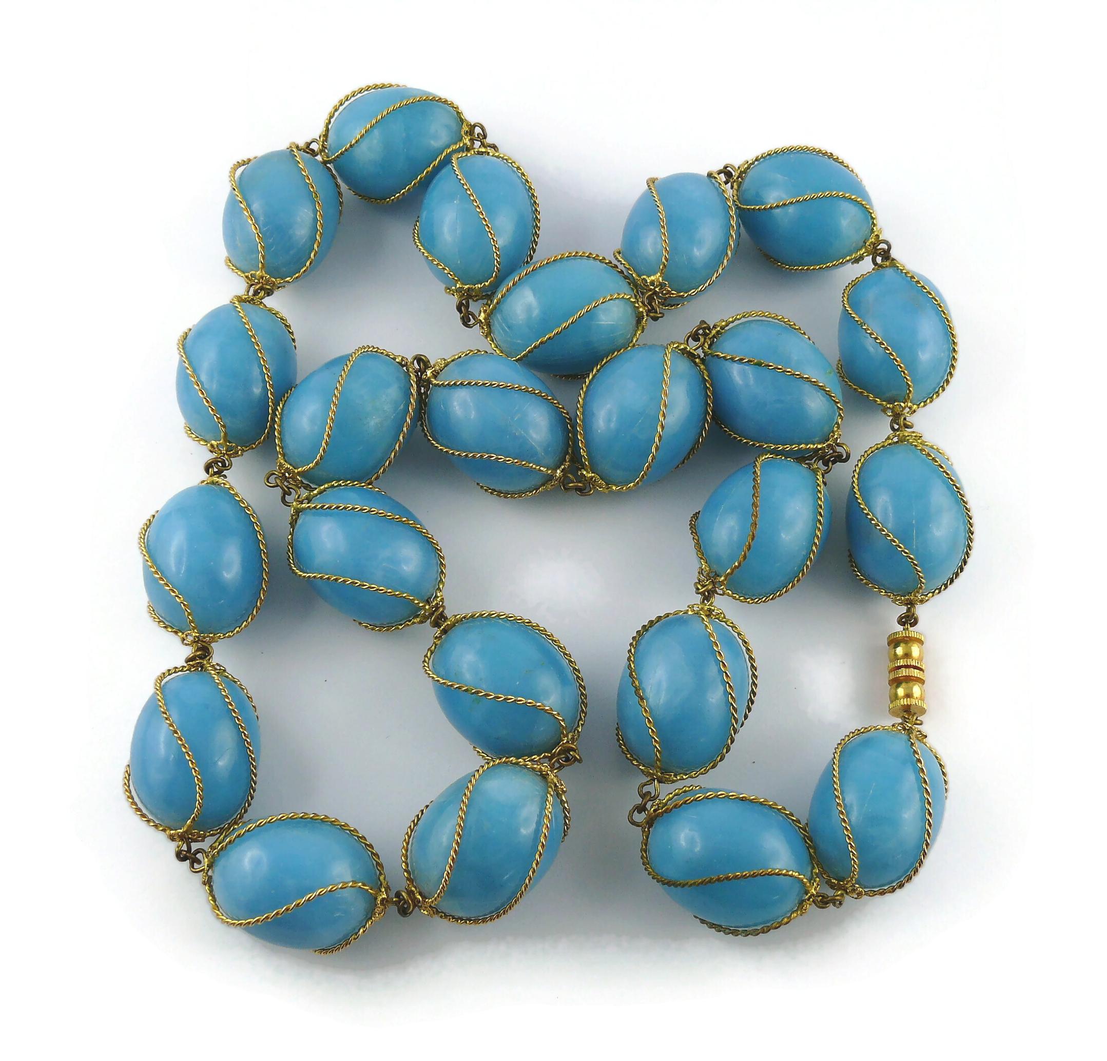 Christian Dior Vintage Encaged Blue Resin Beads Necklace and Earrings Set 1966 For Sale 2