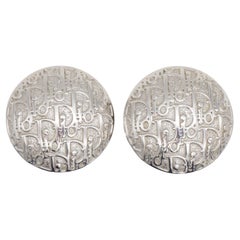 Christian Dior Vintage Extra Large Logo Monogram Round Circle Dome Clip Earrings