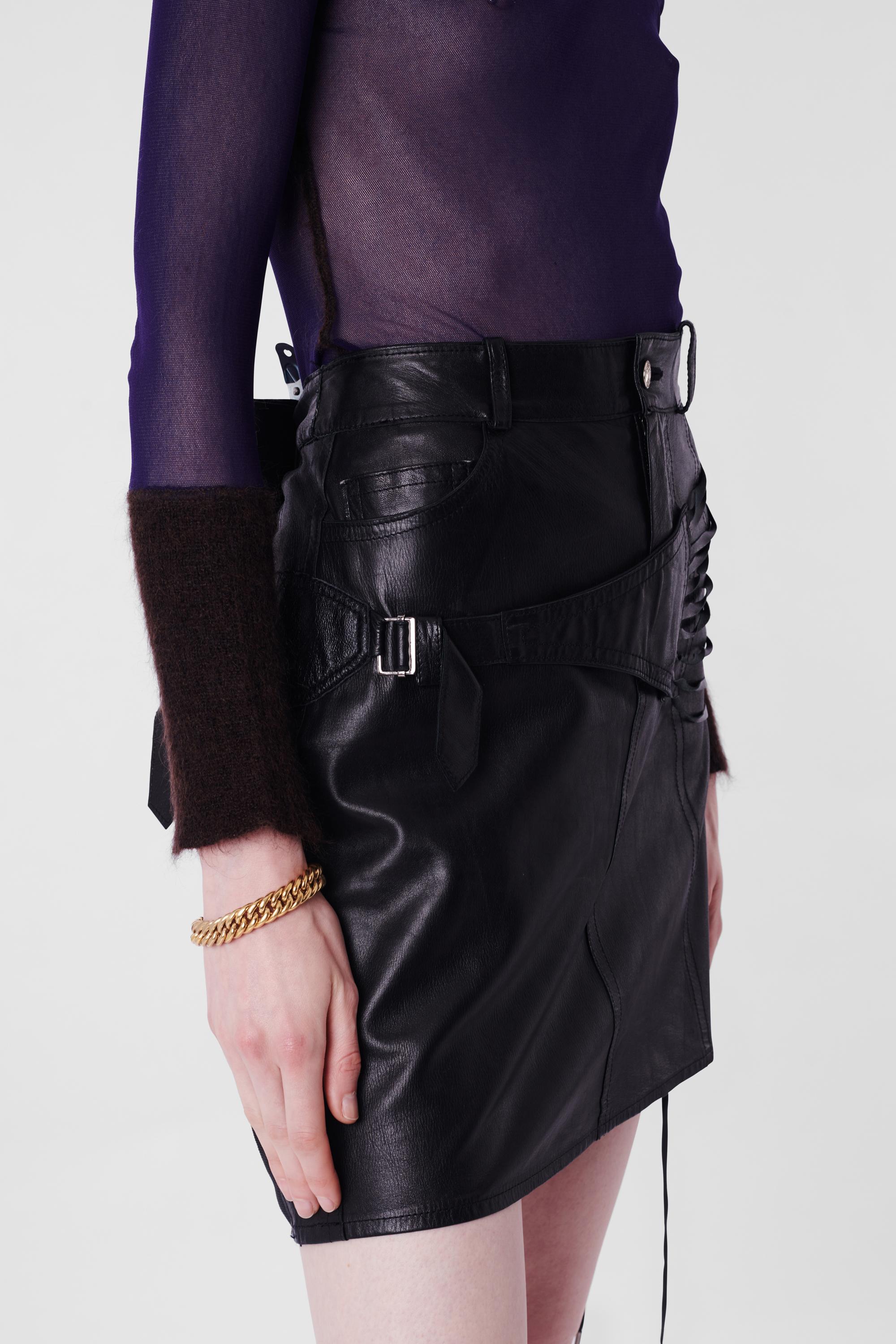 Christian Dior Vintage F/W 2003 Black Leather Bondage Mini Skirt In Excellent Condition In London, GB
