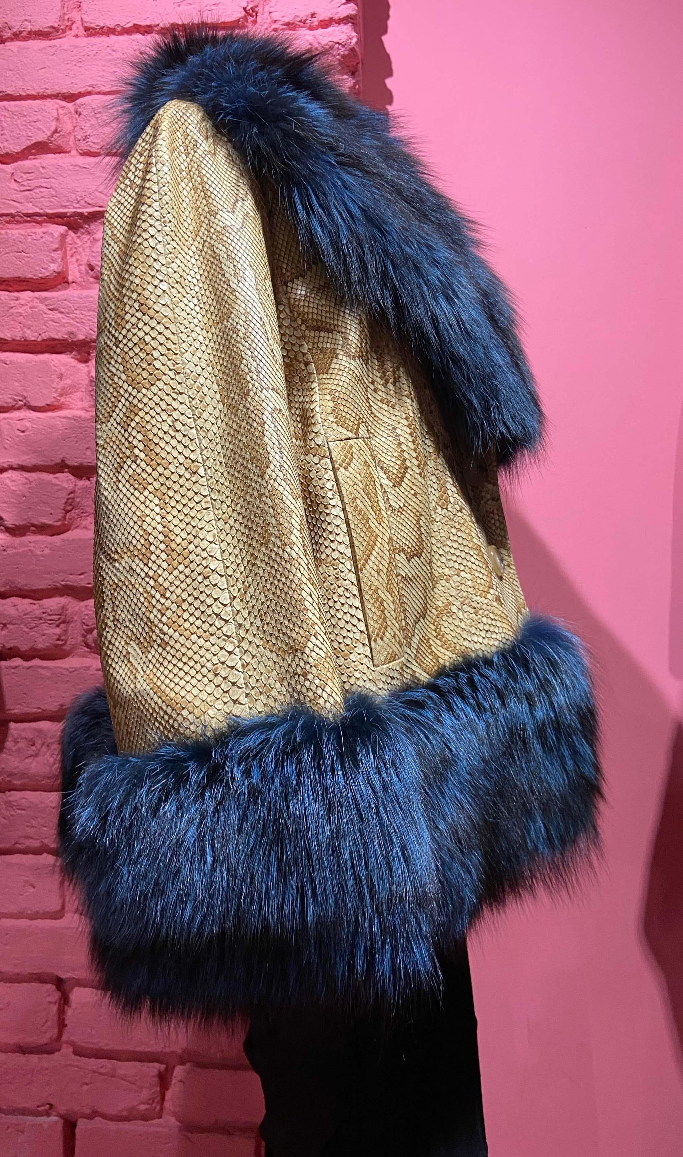 Black Christian Dior Vintage F/W 2010 Yellow Snakeskin Fur Trim Jacket For Sale