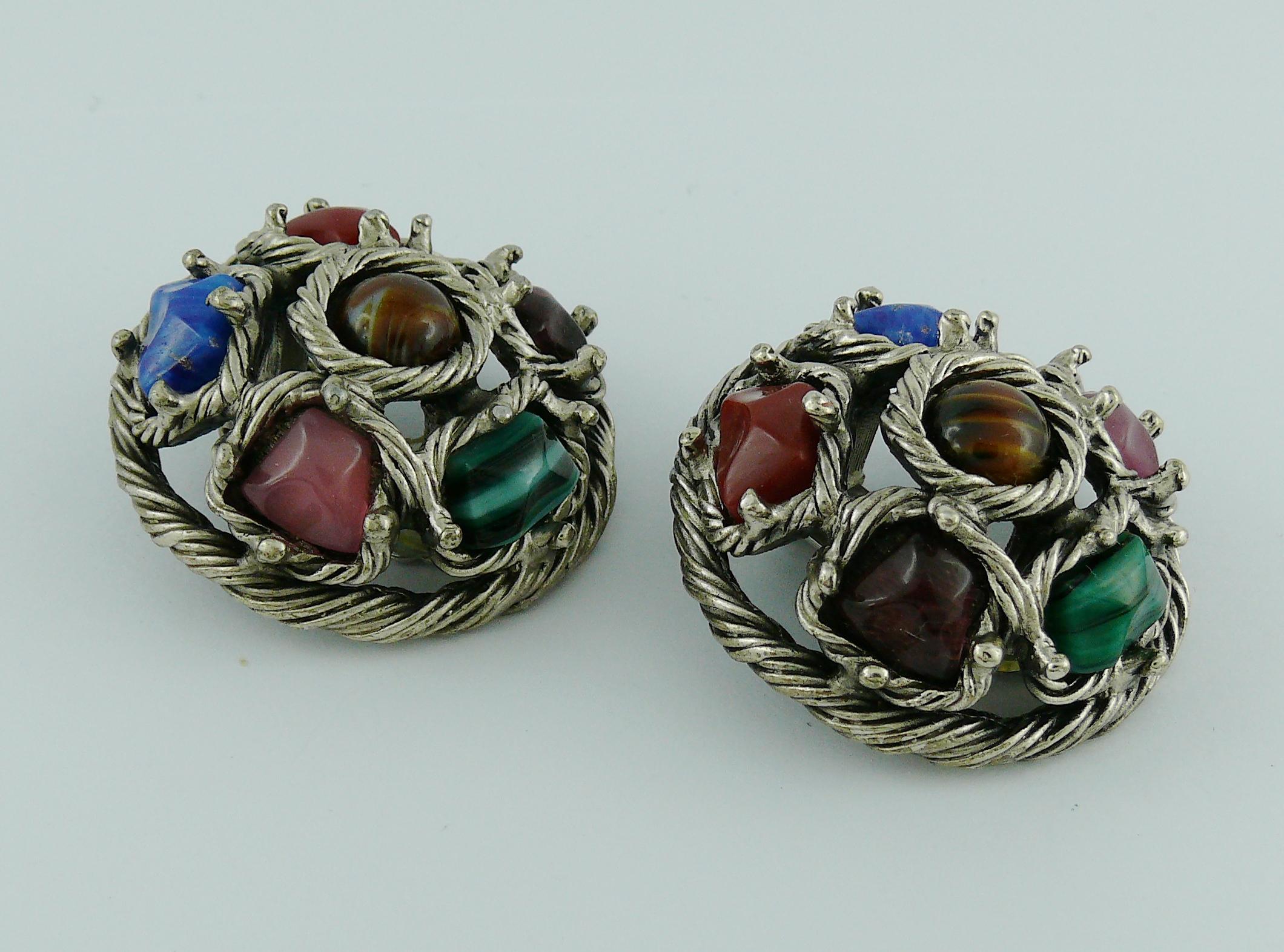 Christian Dior Vintage Faux Hard Stones Domed Clip-On Earrings In Excellent Condition In Nice, FR