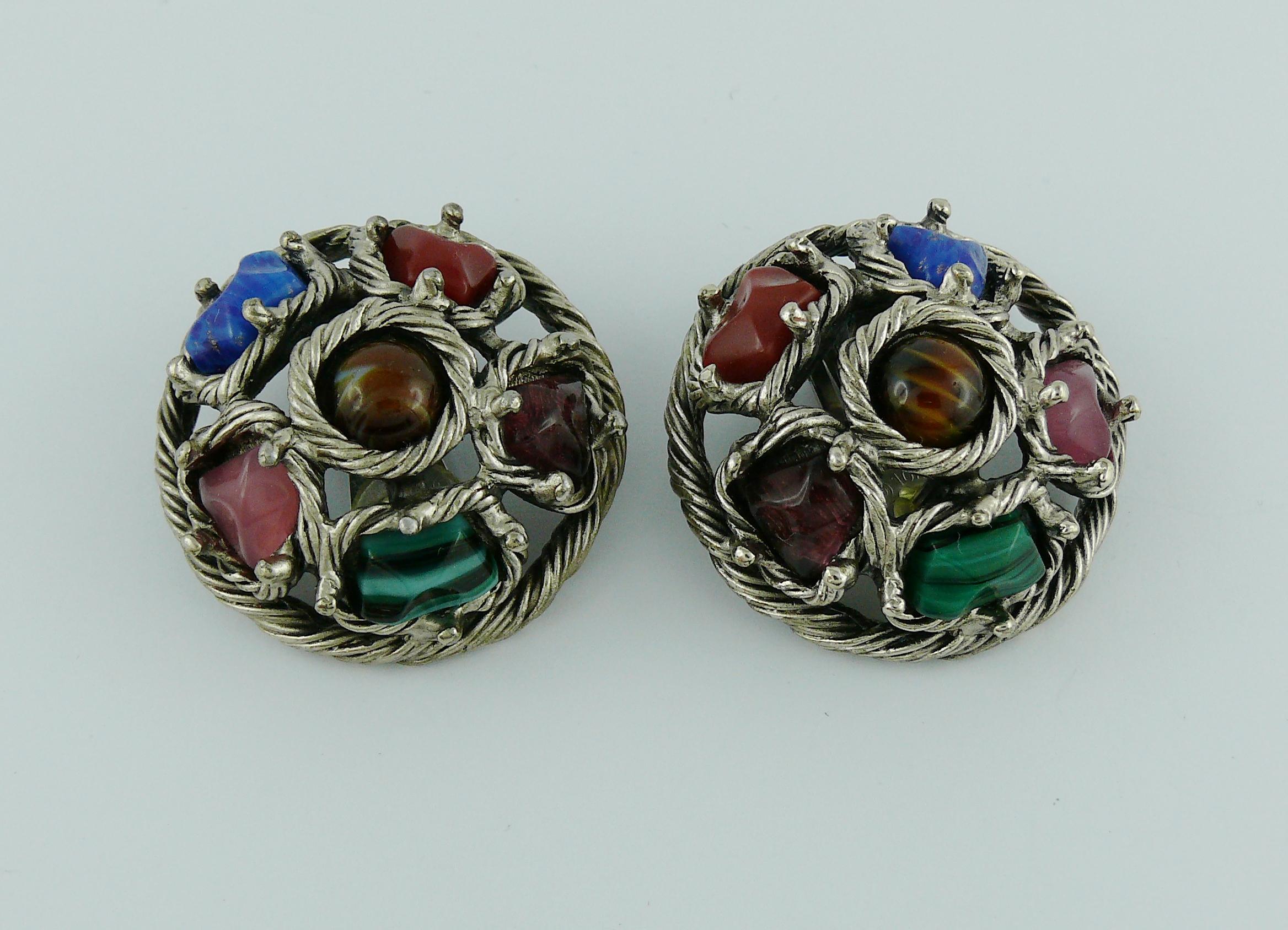 Women's Christian Dior Vintage Faux Hard Stones Domed Clip-On Earrings
