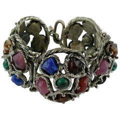 Christian Dior Vintage Faux Hard Stones Domed Medallion Bracelet