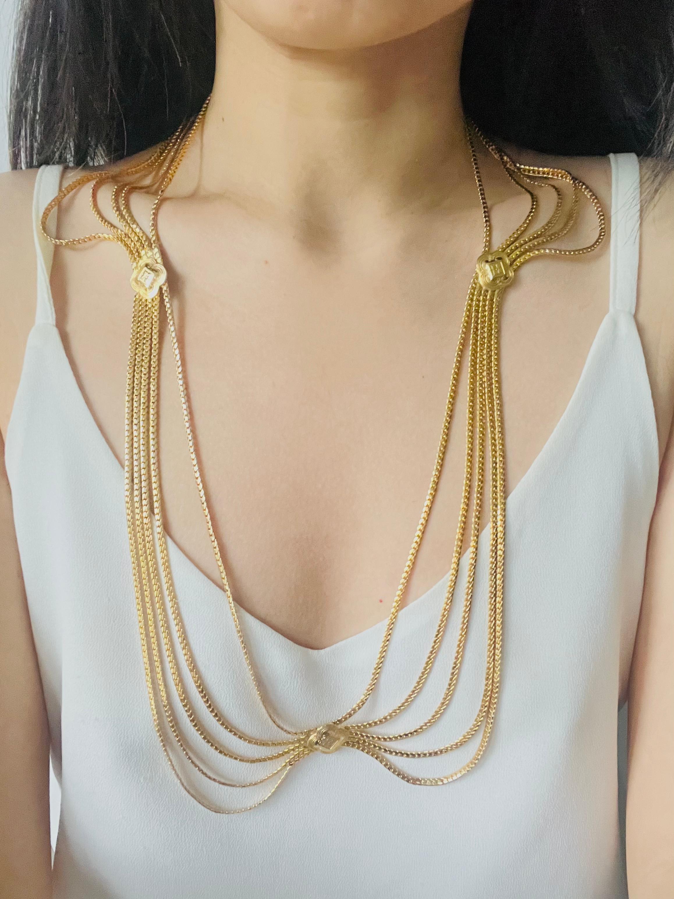 Christian Dior Vintage Five 5 Strands Plum Blossom Swag Chain Long Belt Necklace For Sale 5