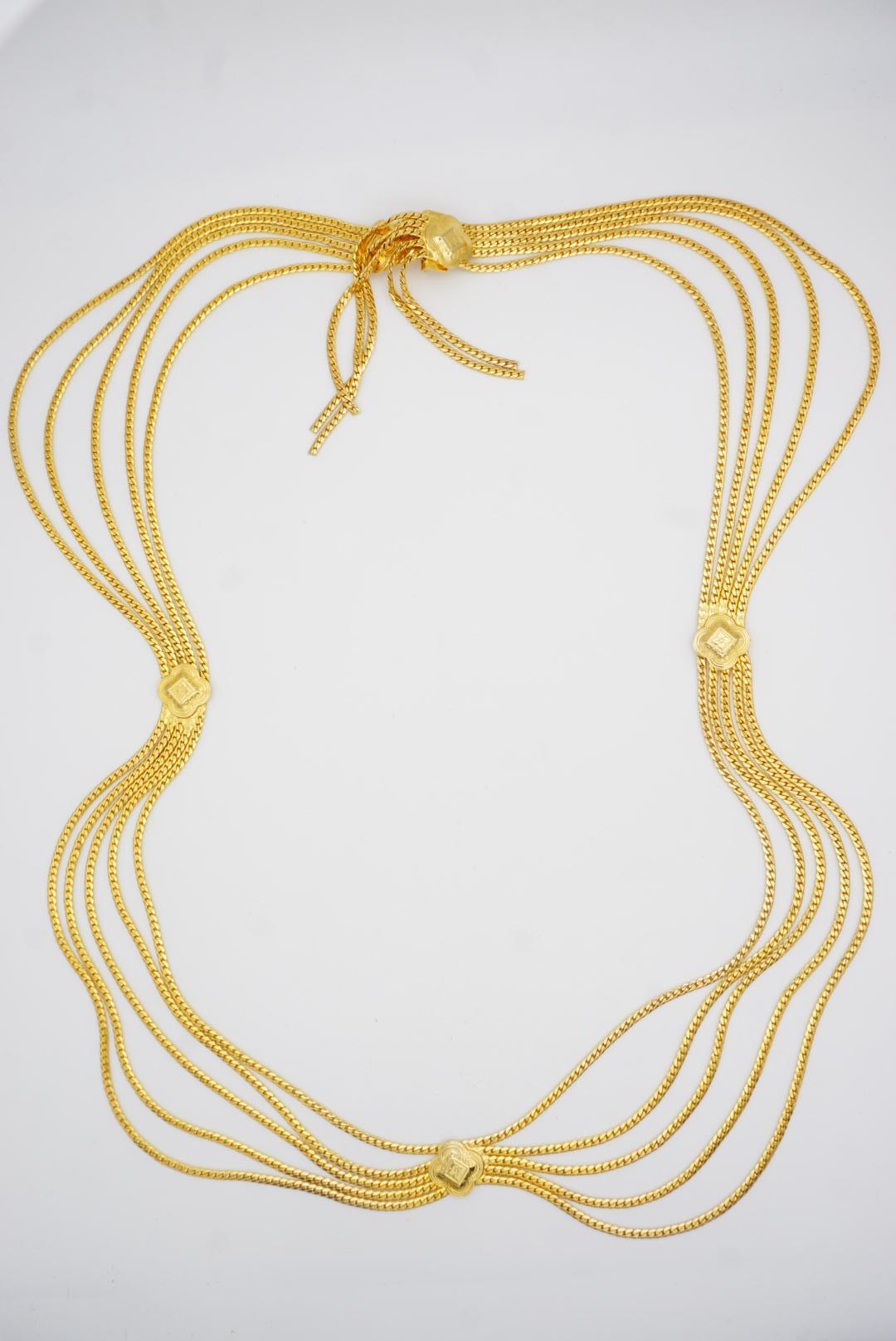 Christian Dior Vintage Five 5 Strands Plum Blossom Swag Chain Long Belt Necklace For Sale 7