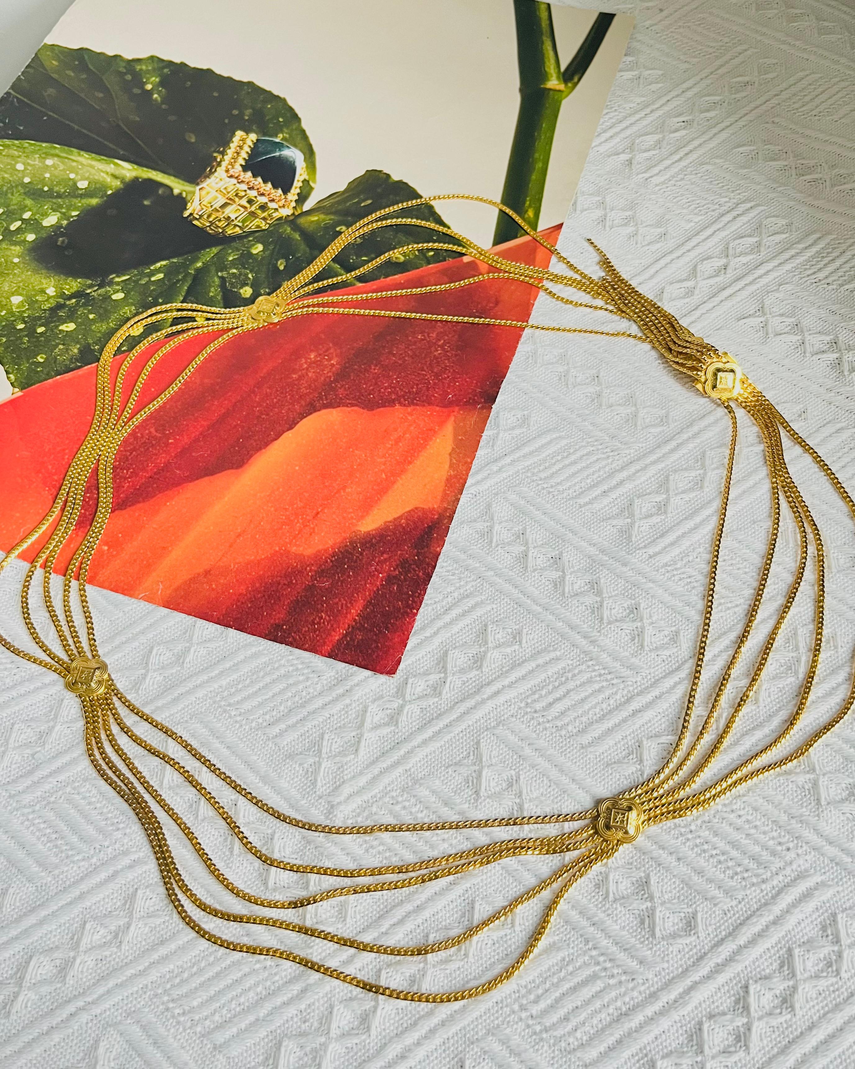 White Christian Dior Vintage Five 5 Strands Plum Blossom Swag Chain Long Belt Necklace For Sale