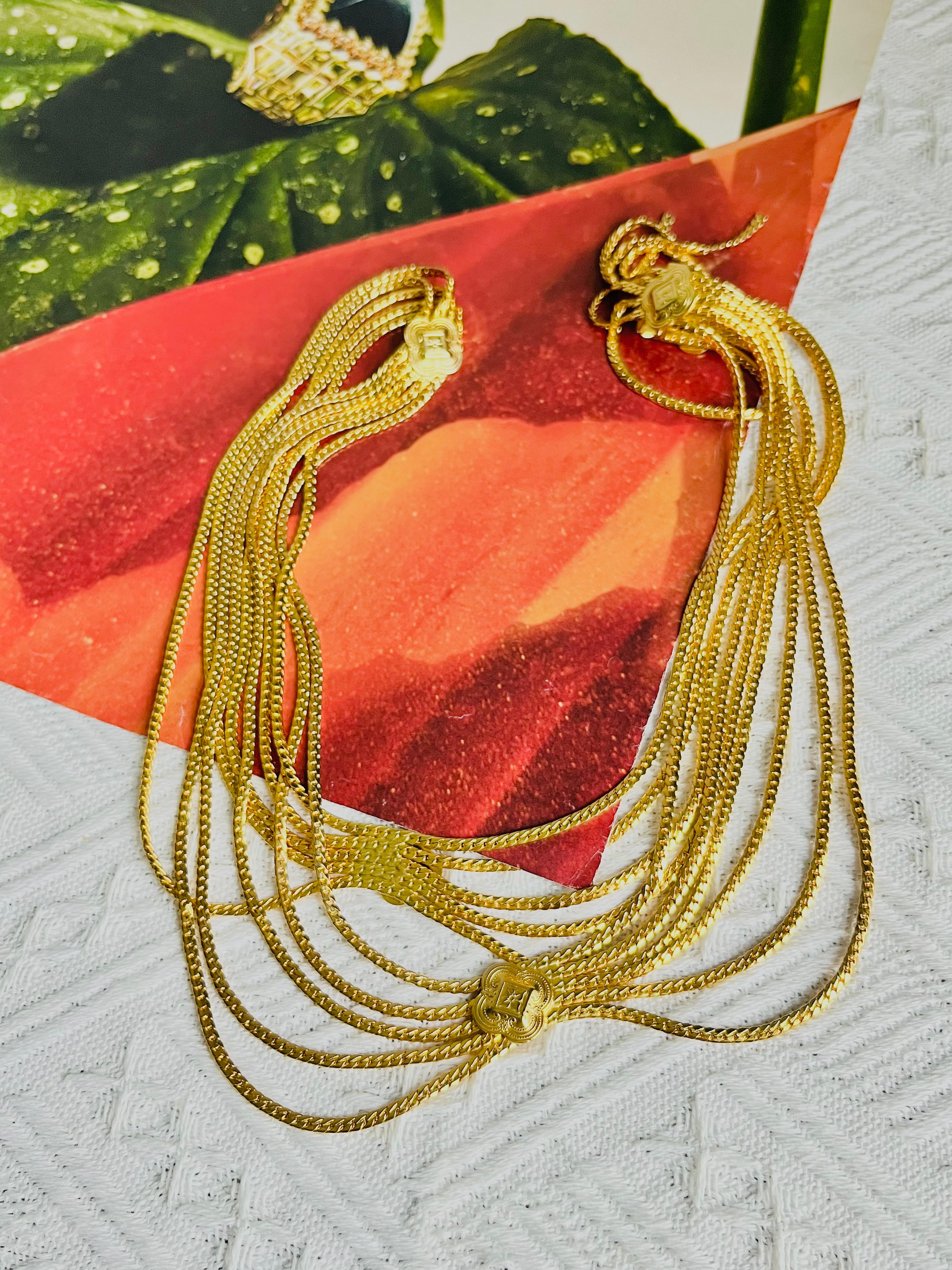 Christian Dior Vintage Five 5 Strands Plum Blossom Swag Chain Long Belt Necklace In Excellent Condition For Sale In Wokingham, England