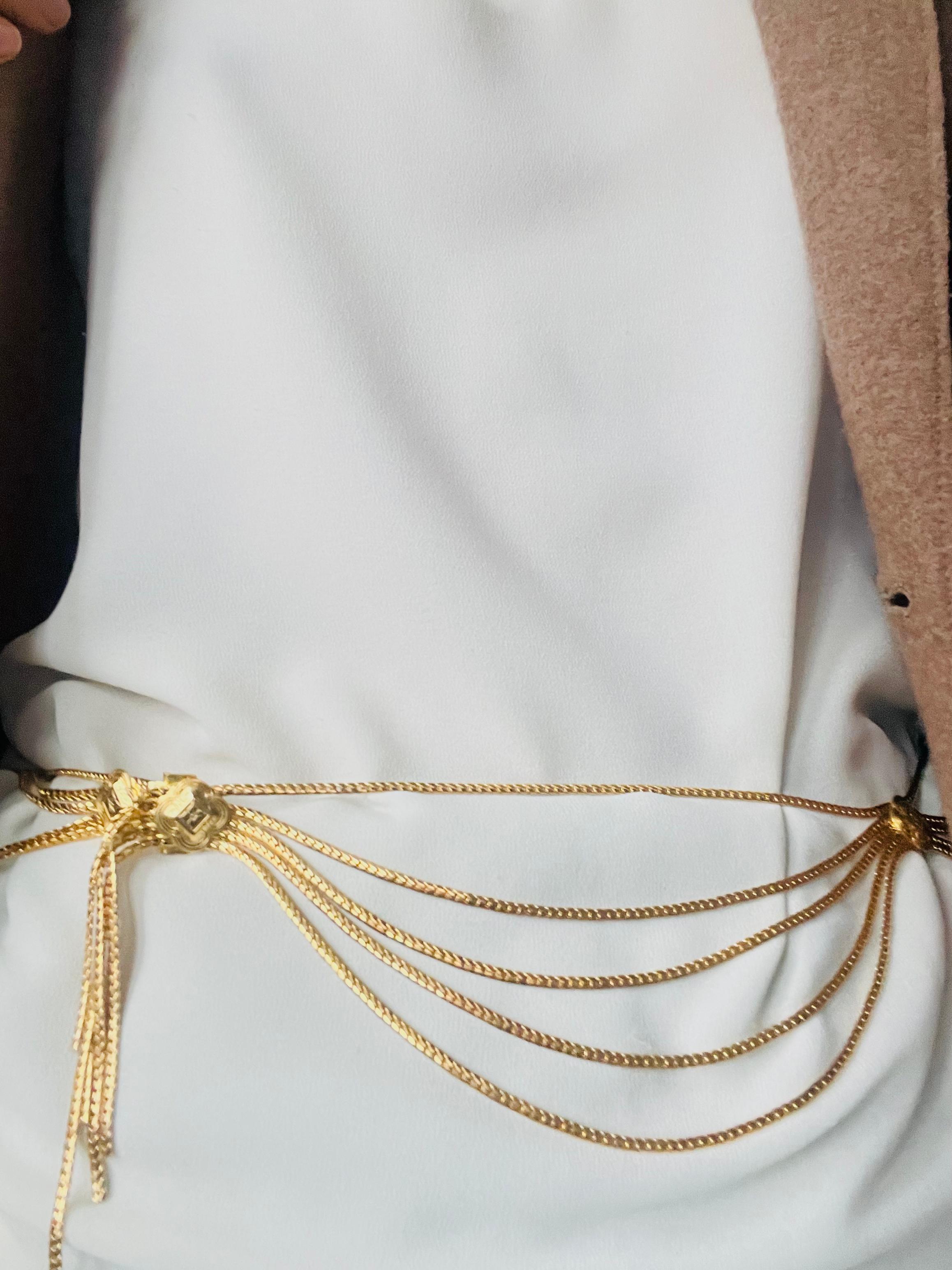 Christian Dior Vintage Five 5 Strands Plum Blossom Swag Chain Long Belt Necklace For Sale 3