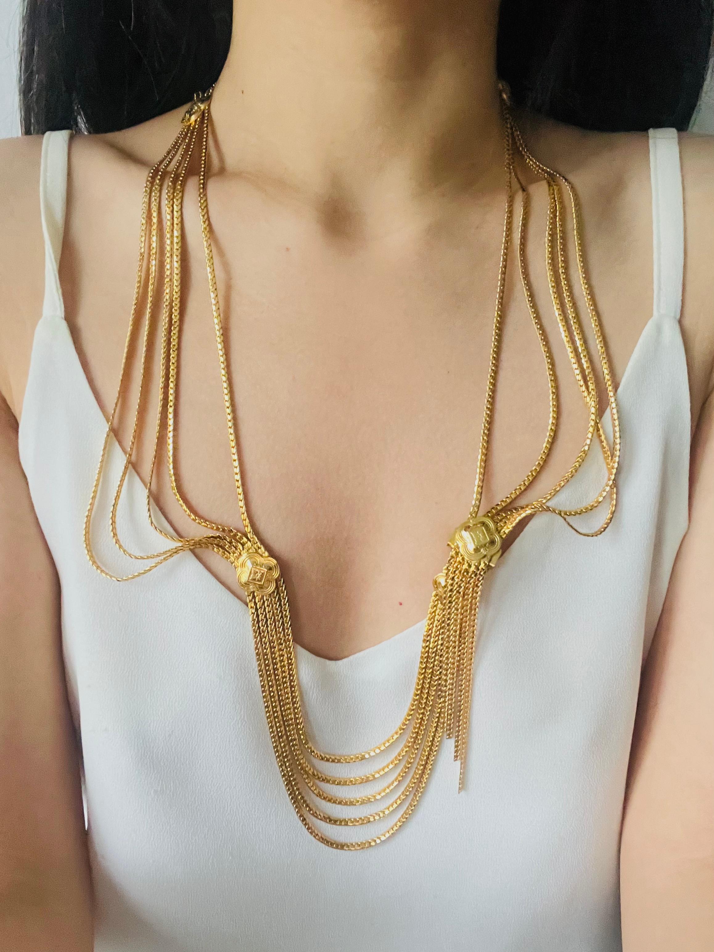 Christian Dior Vintage Five 5 Strands Plum Blossom Swag Chain Long Belt Necklace For Sale 4