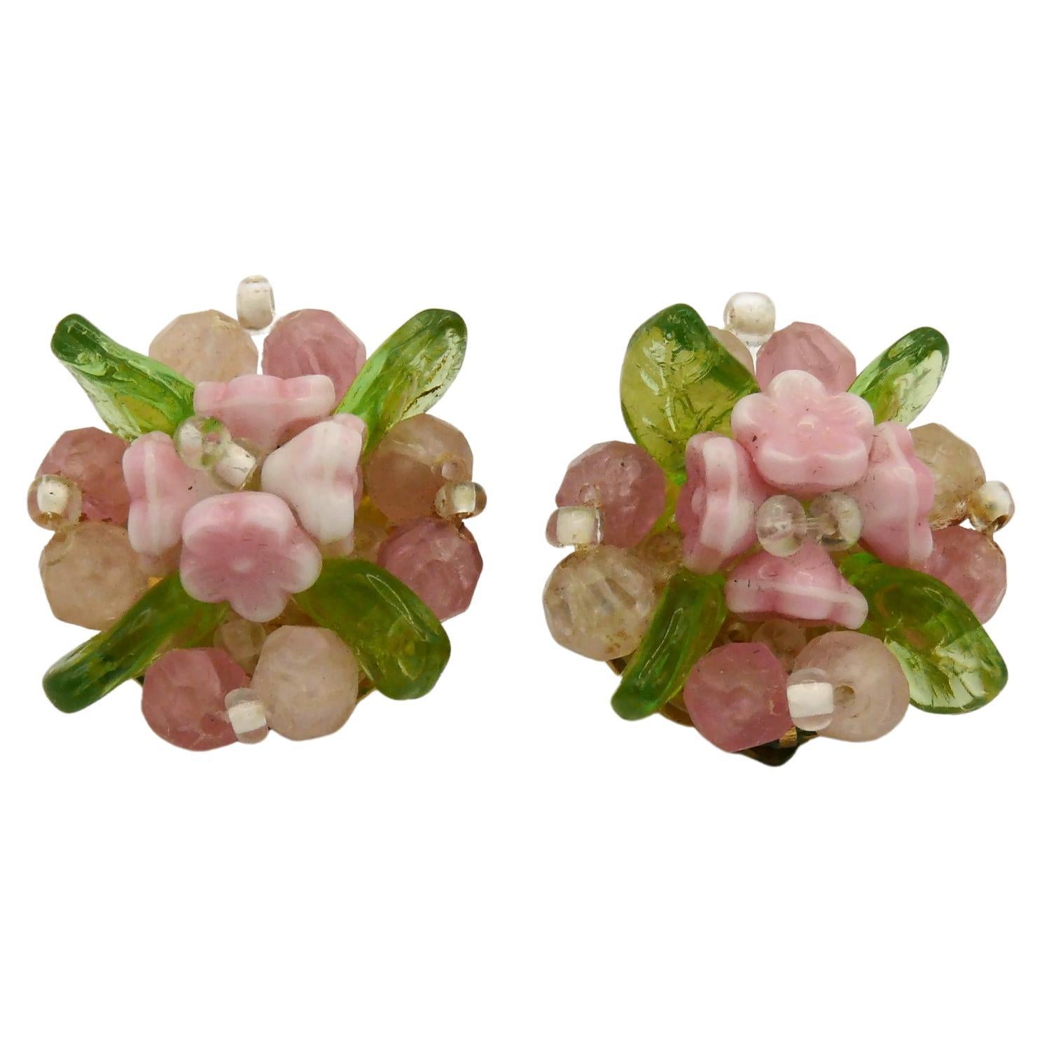 CHRISTIAN DIOR Vintage Floral Clip-On Earrings, 1967 For Sale