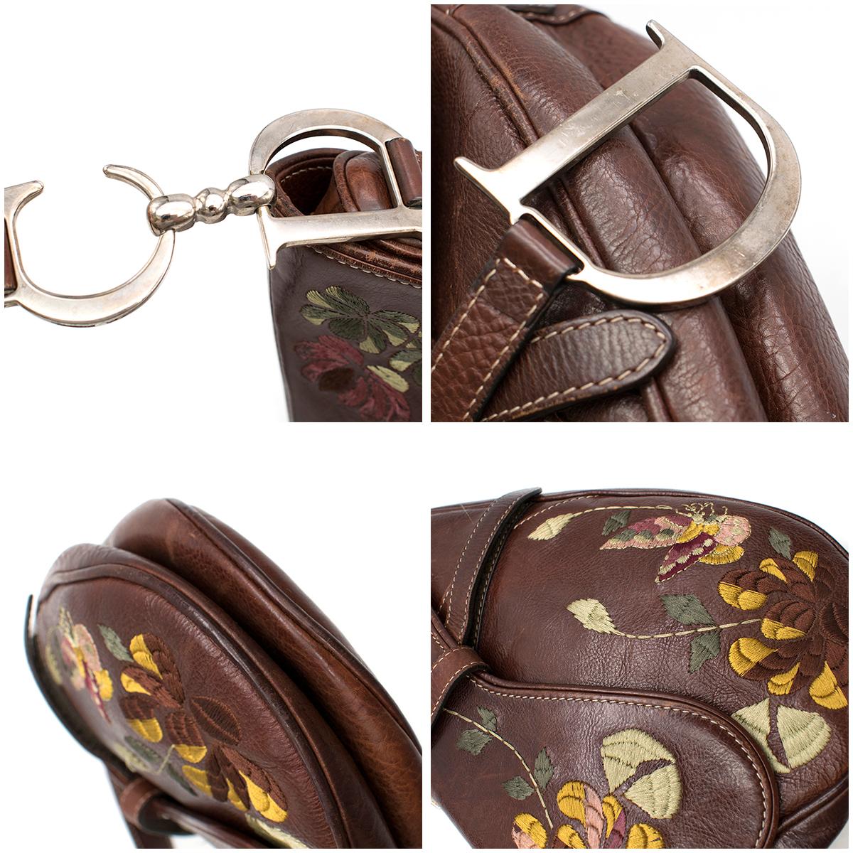 Christian Dior Vintage Floral Embroidered Leather Saddle Bag  In Good Condition In London, GB