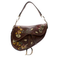 Christian Dior Vintage Floral Embroidered Leather Saddle Bag 
