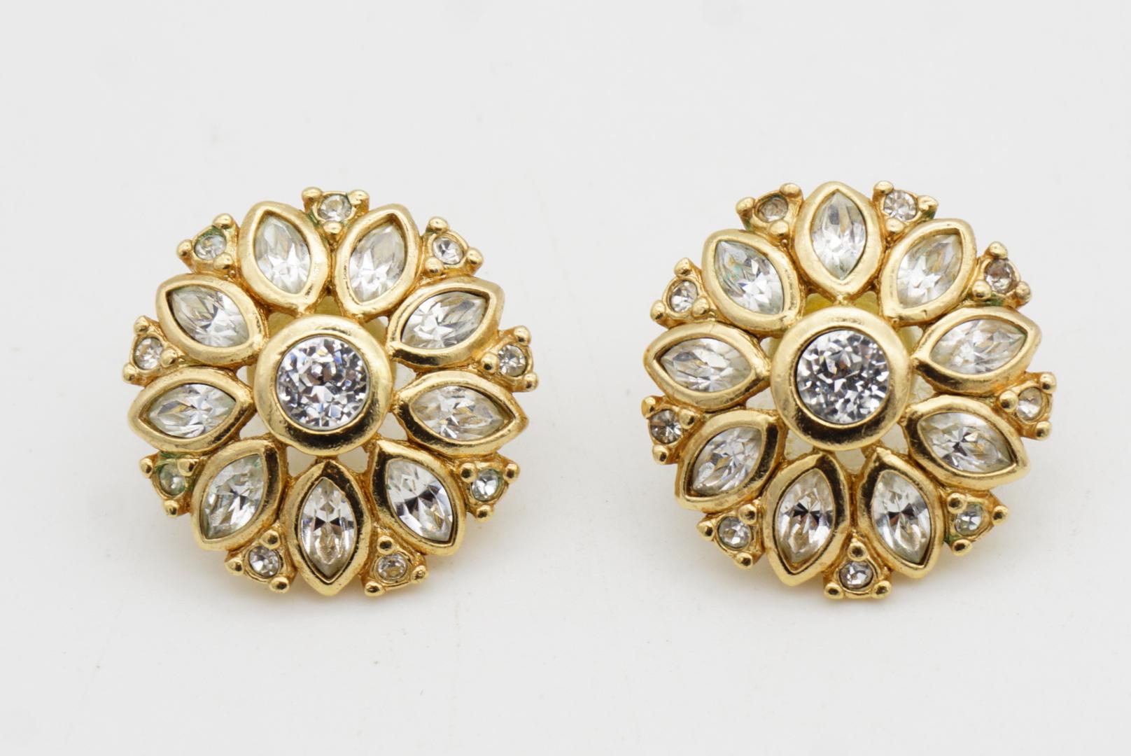 Christian Dior Vintage Blume Marquise Kreis ganze Kristalle durchbohrt Ohrringe im Angebot 2