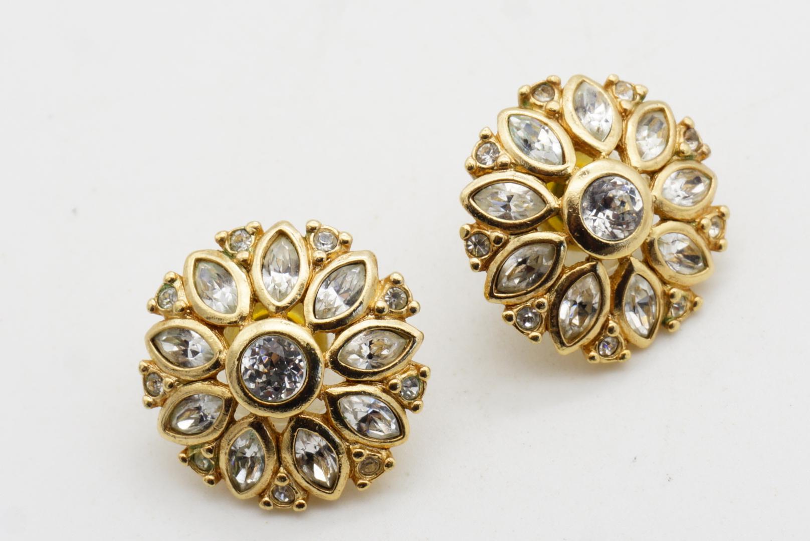 Christian Dior Vintage Blume Marquise Kreis ganze Kristalle durchbohrt Ohrringe im Angebot 3