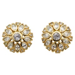 Christian Dior Vintage Flower Marquise Circle Whole Crystals Pierced Earrings
