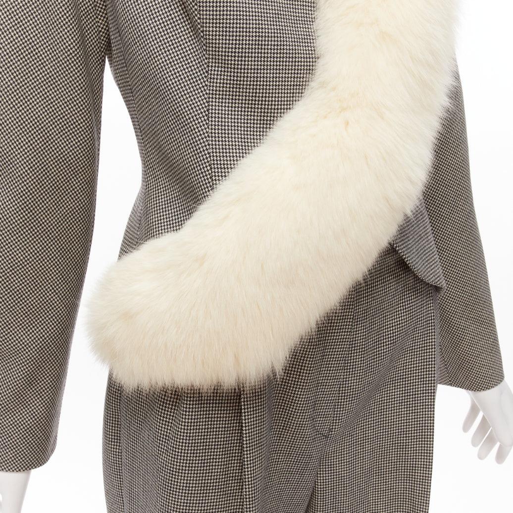 CHRISTIAN DIOR Vintage Galliano 1999 white fur trim grey houndstooth jacket 4