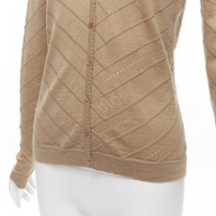 CHRISTIAN DIOR Vintage Galliano brown Dior logo Pointelle knit cardigan FR36 S