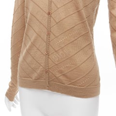 CHRISTIAN DIOR Vintage Galliano brown Dior logo Pointelle knit cardigan FR36 S