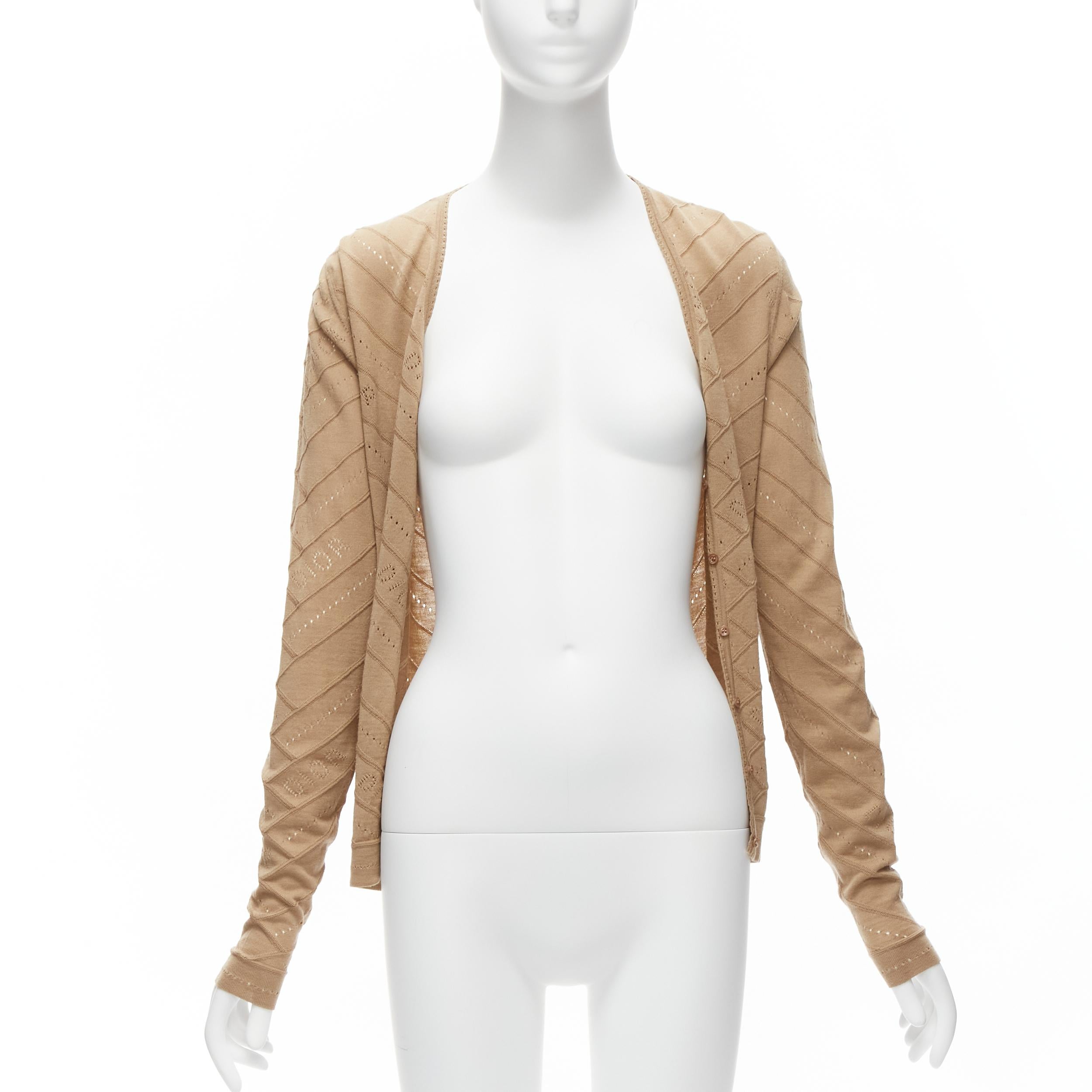 CHRISTIAN DIOR Vintage Galliano marrón Dior logo Pointelle chaqueta de punto FR36 S Marrón en venta
