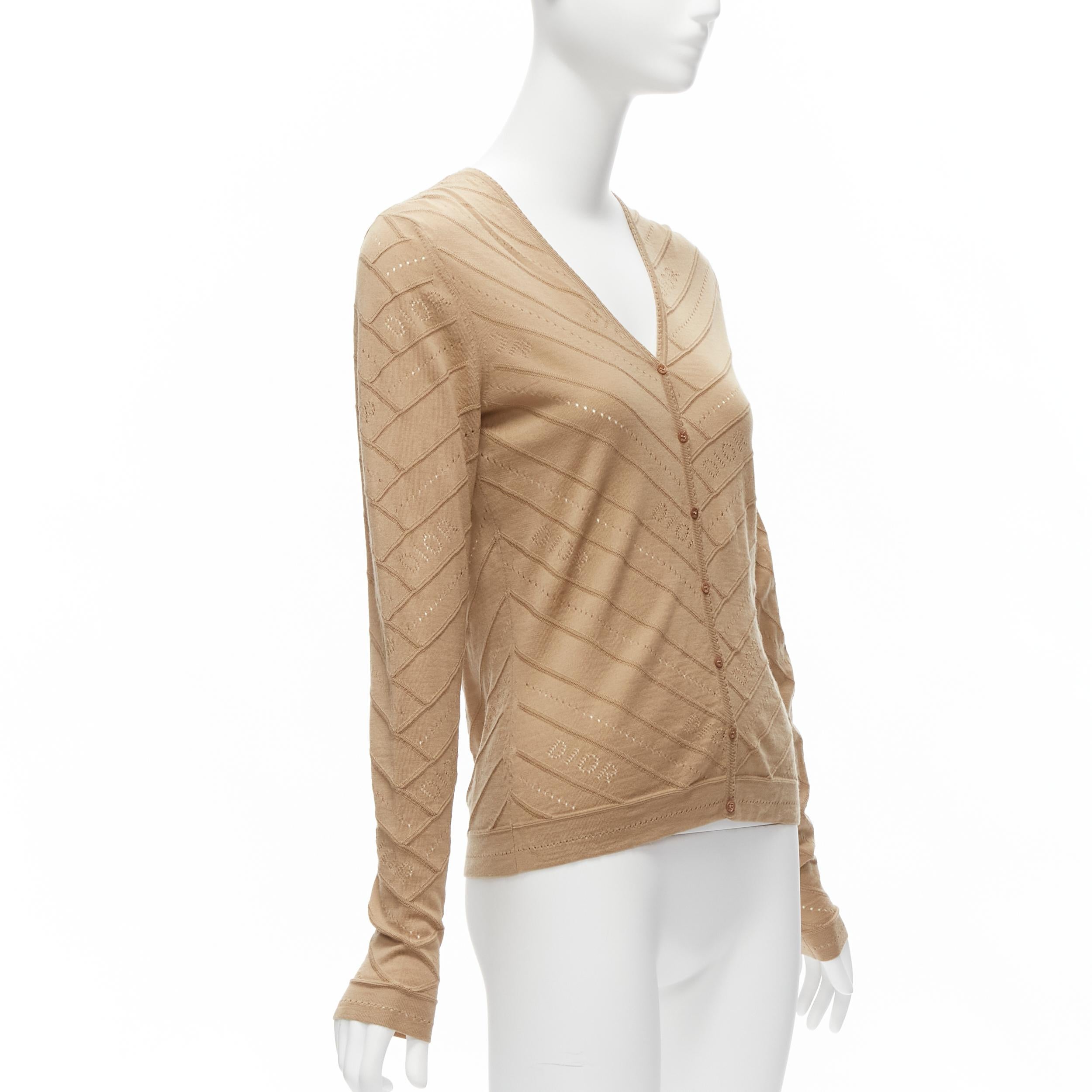 CHRISTIAN DIOR Vintage Galliano marrón Dior logo Pointelle chaqueta de punto FR36 S en Excelente estado para la venta en Hong Kong, NT