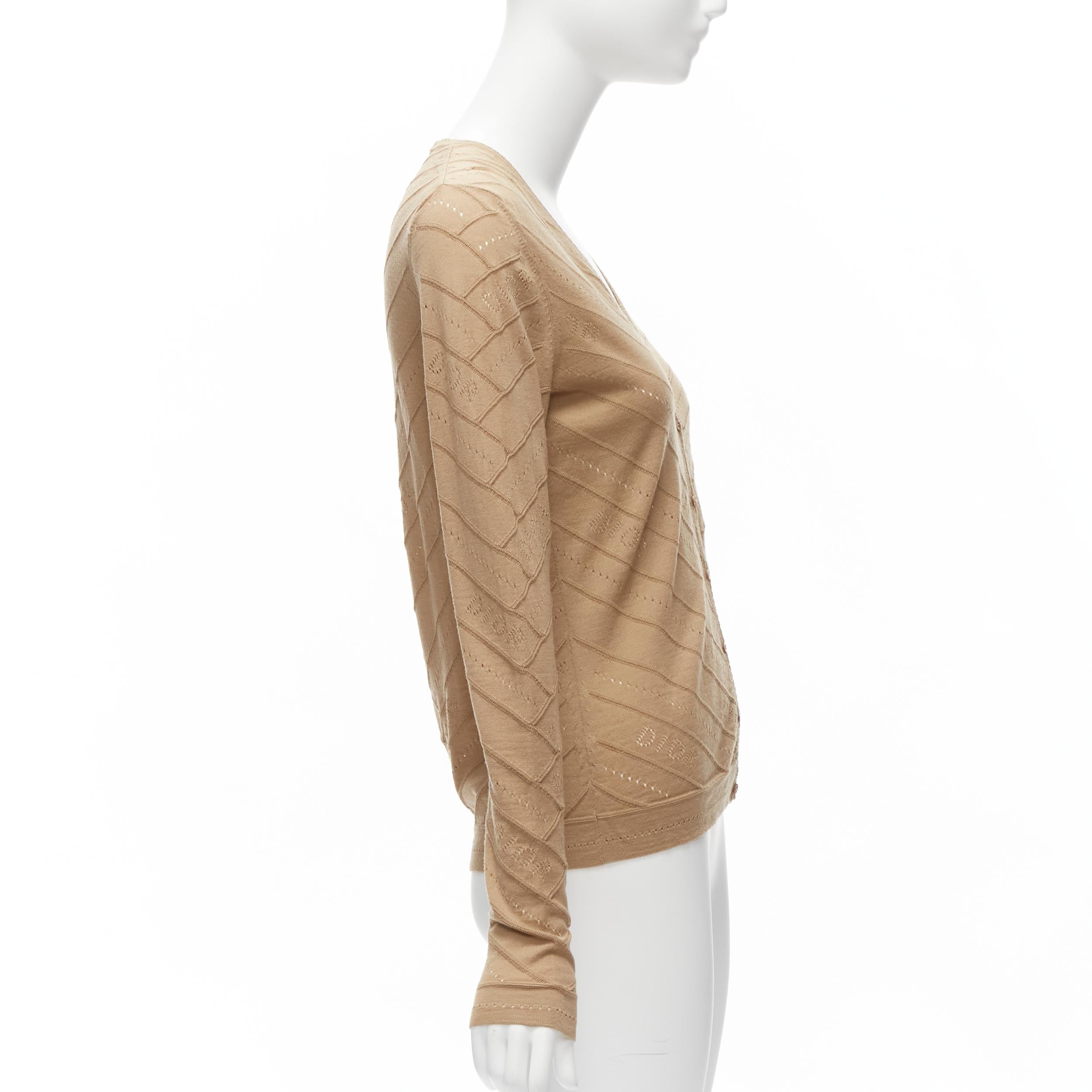 De las mujeres CHRISTIAN DIOR Vintage Galliano marrón Dior logo Pointelle chaqueta de punto FR36 S en venta