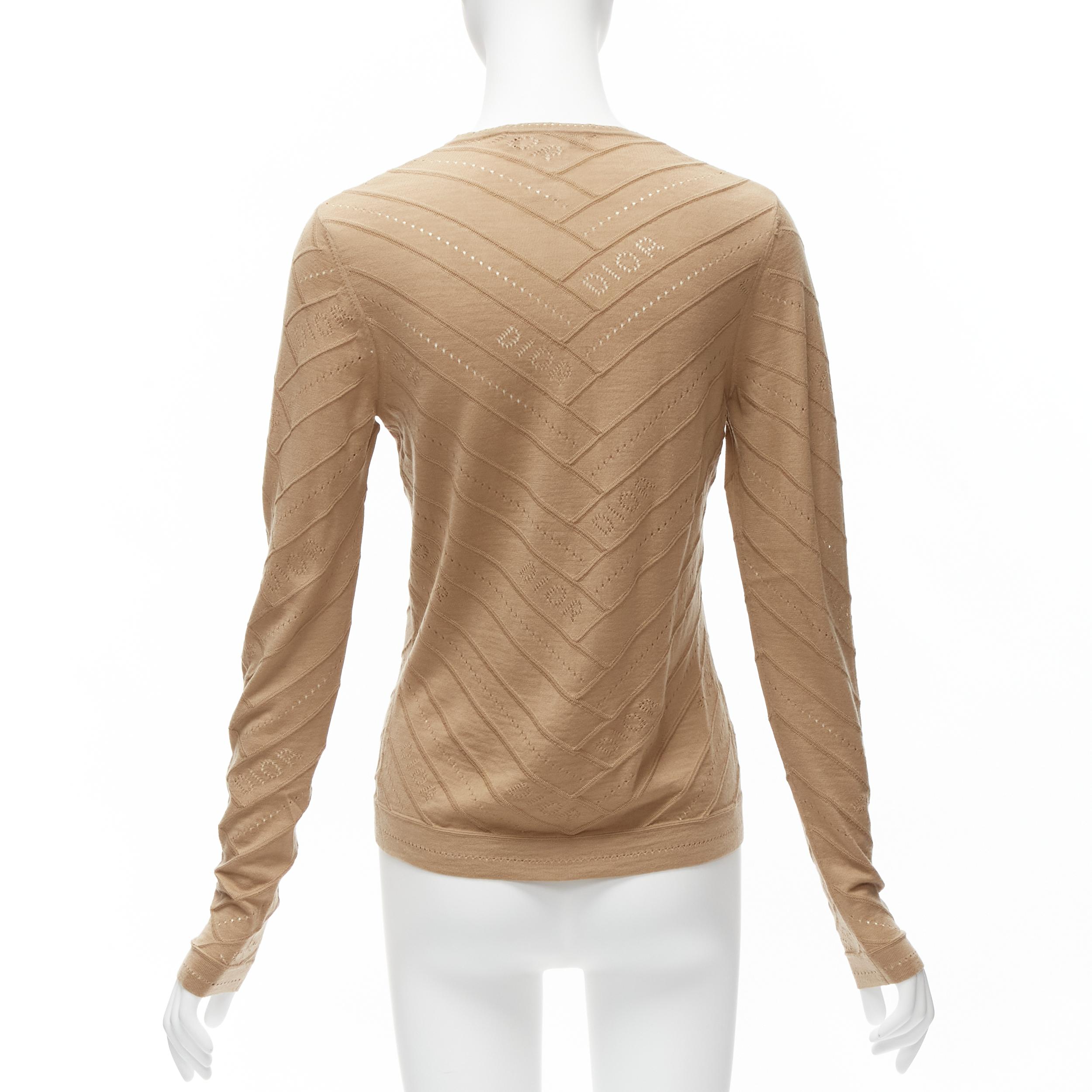 CHRISTIAN DIOR Vintage Galliano marrón Dior logo Pointelle chaqueta de punto FR36 S en venta 1