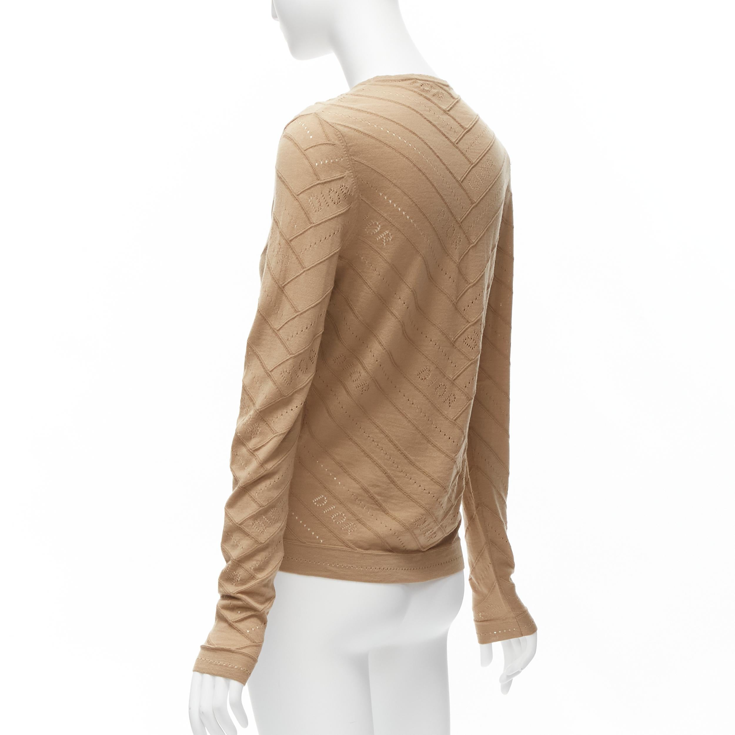 CHRISTIAN DIOR Vintage Galliano marrón Dior logo Pointelle chaqueta de punto FR36 S en venta 2