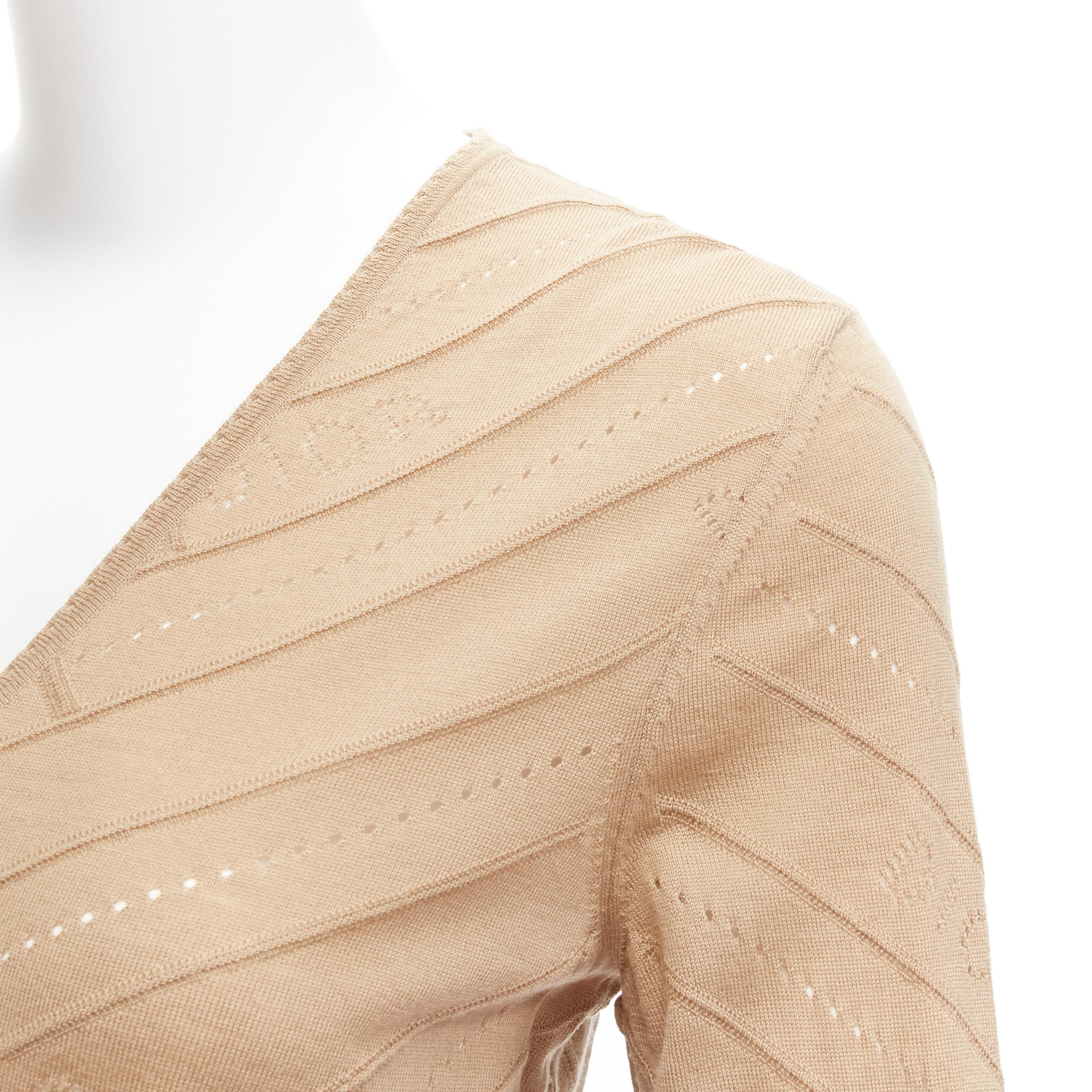 CHRISTIAN DIOR Vintage Galliano marrón Dior logo Pointelle chaqueta de punto FR36 S en venta 3