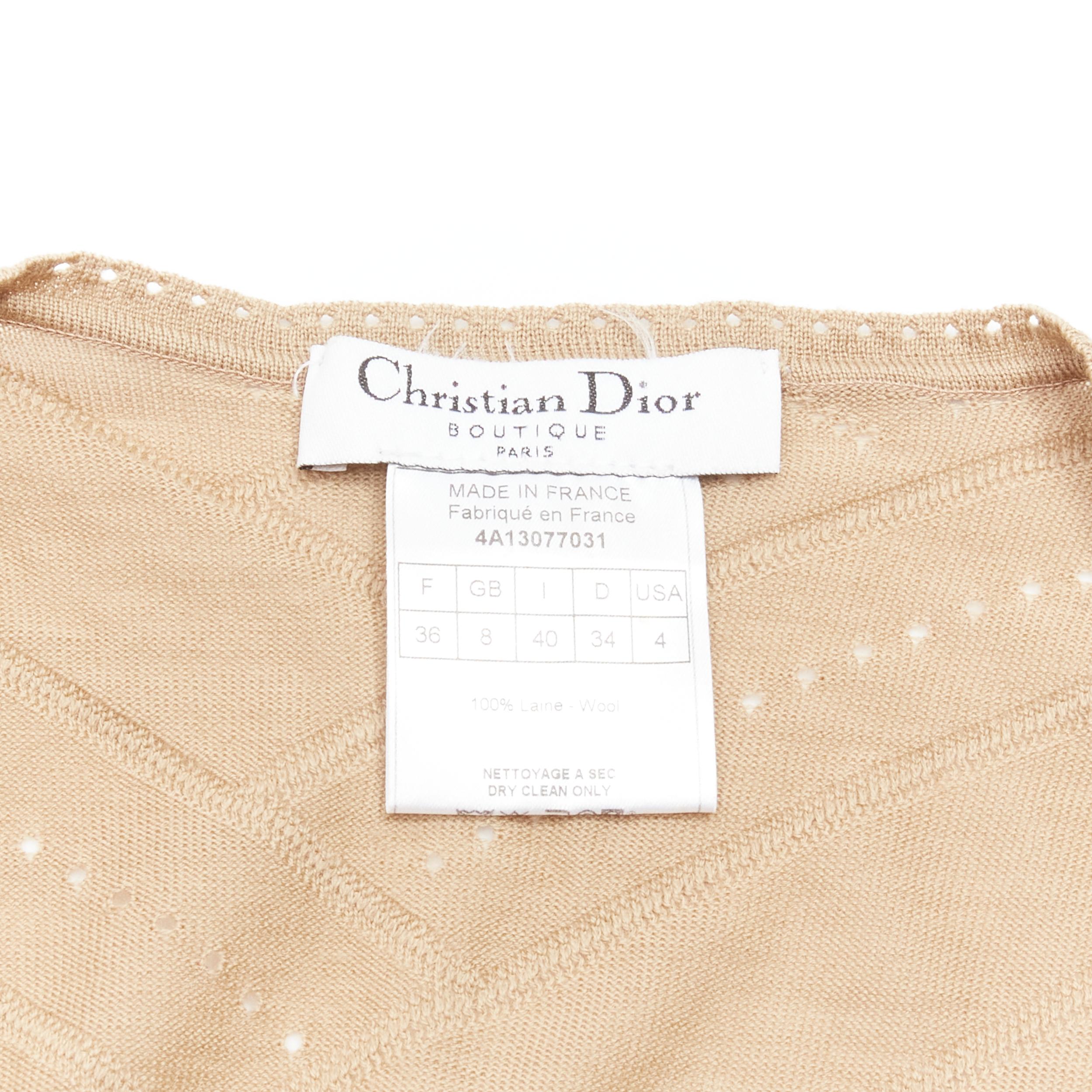 CHRISTIAN DIOR Vintage Galliano marrón Dior logo Pointelle chaqueta de punto FR36 S en venta 4