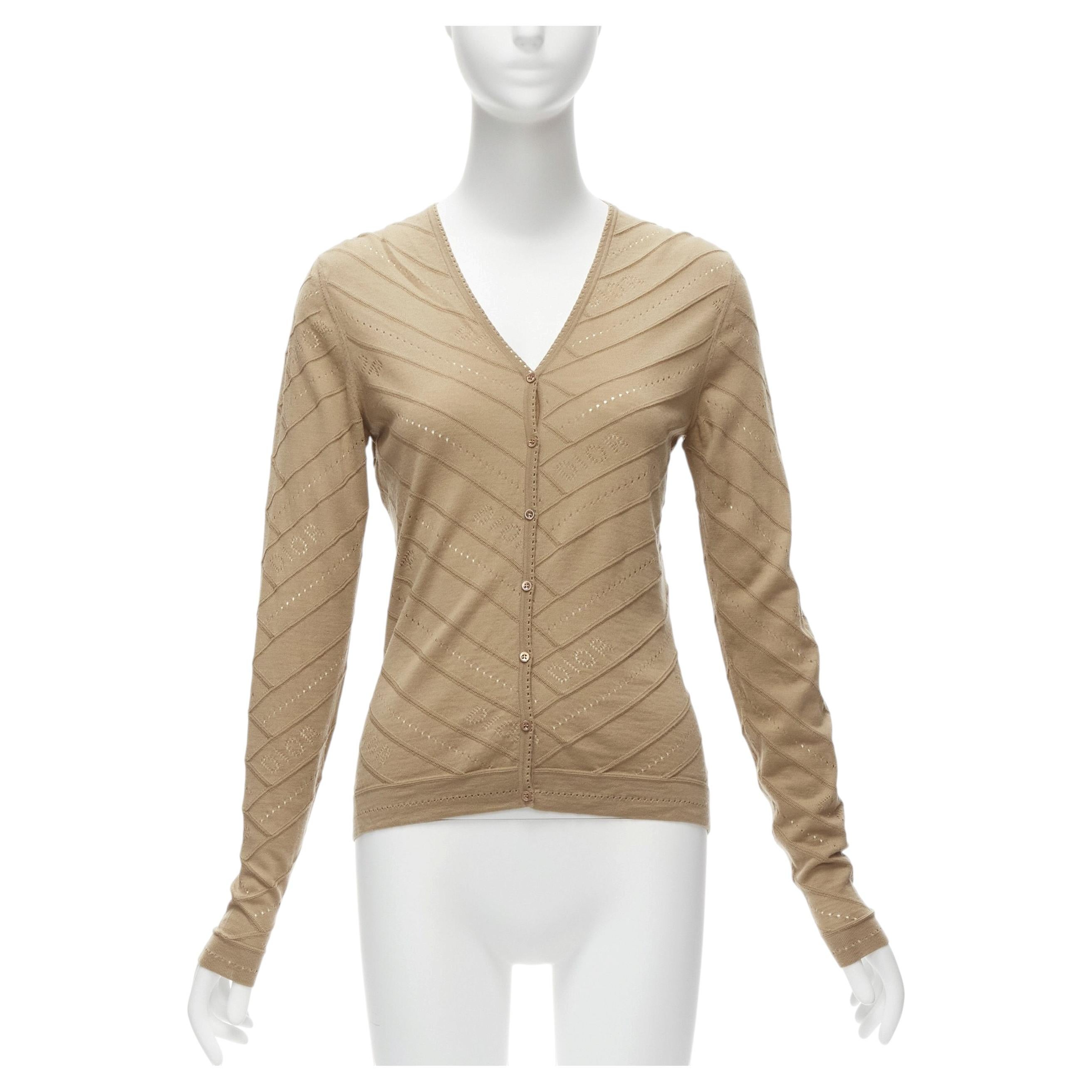 CHRISTIAN DIOR Vintage Galliano braun Dior Logo Pointelle Strickjacke FR36 S