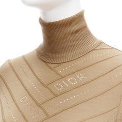 CHRISTIAN DIOR Vintage Galliano Brown logo Pointelle pull à col roulé FR36 S