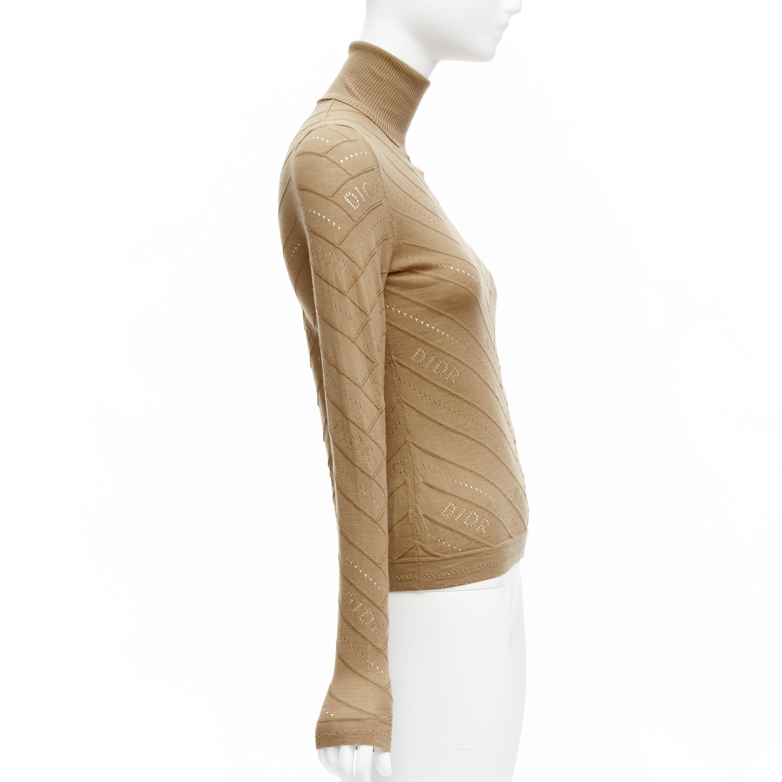 Women's CHRISTIAN DIOR Vintage Galliano Dior logo Pointelle knit turtleneck sweater FR36 For Sale
