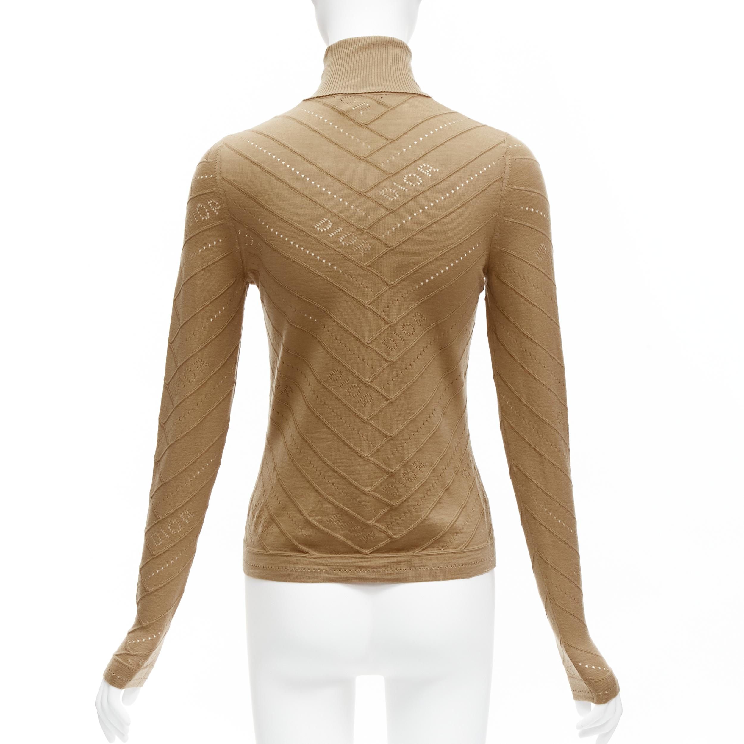 CHRISTIAN DIOR Vintage Galliano Dior logo Pointelle knit turtleneck sweater FR36 For Sale 1