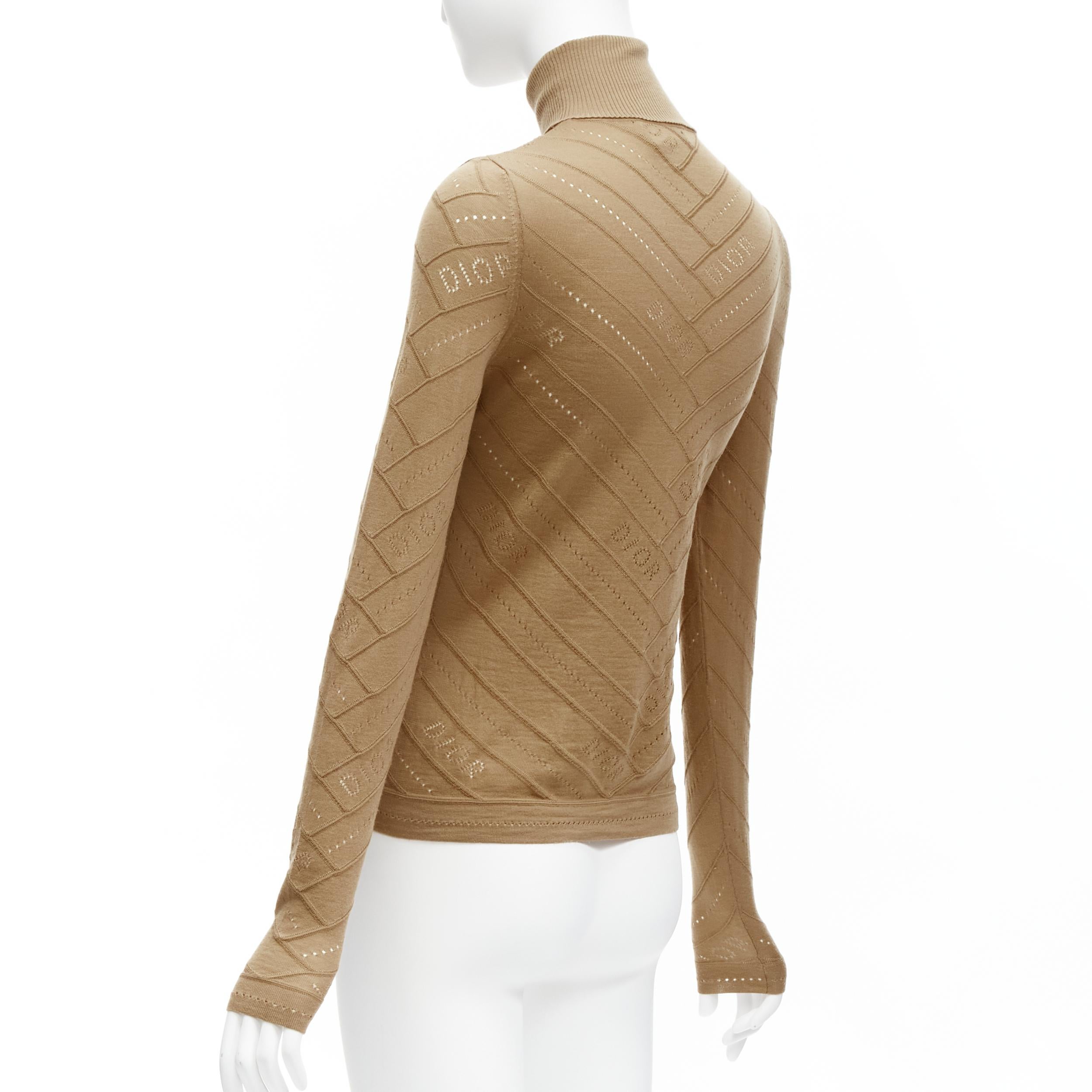 CHRISTIAN DIOR Vintage Galliano Dior logo Pointelle knit turtleneck sweater FR36 For Sale 2