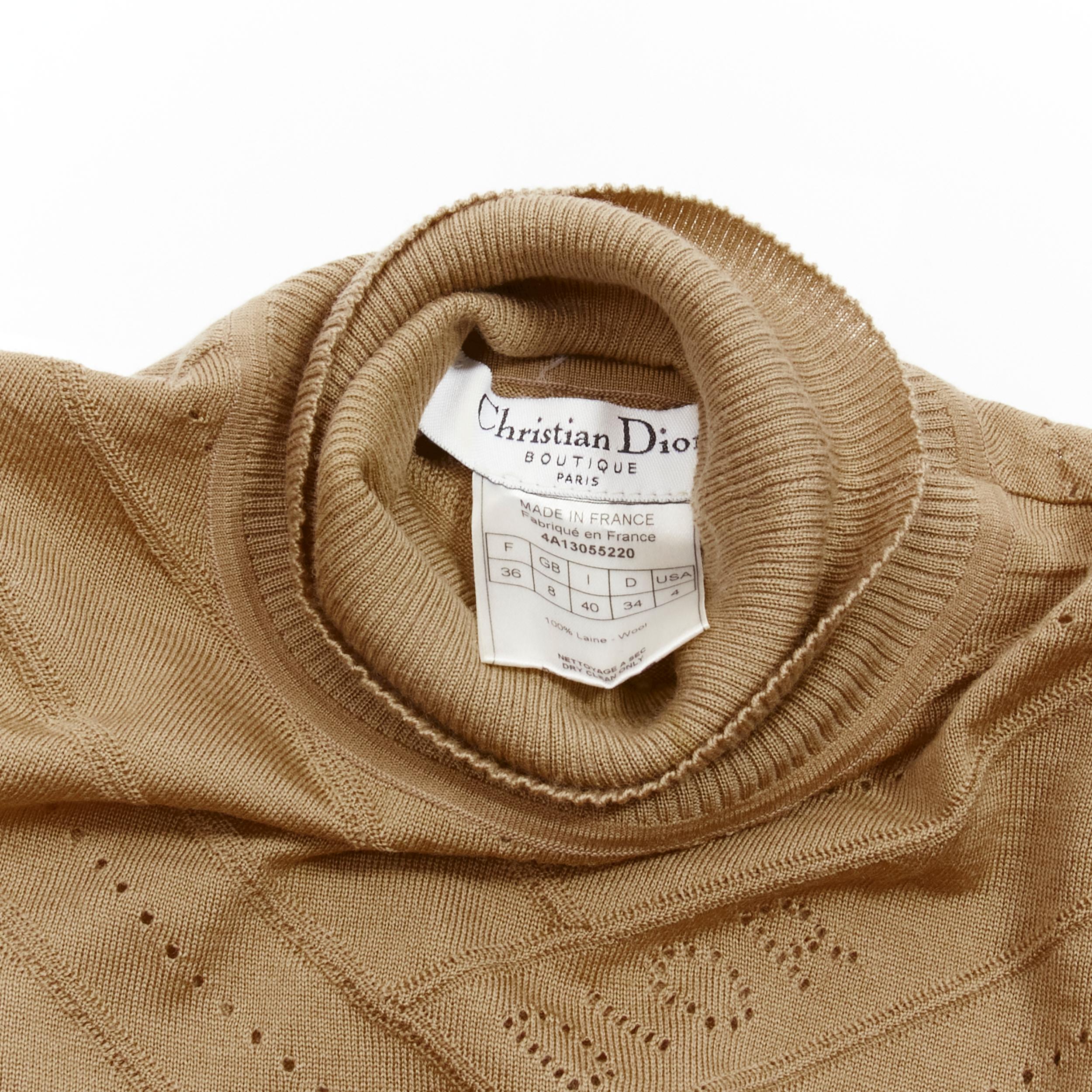 CHRISTIAN DIOR Vintage Galliano Dior logo Pointelle knit turtleneck sweater FR36 For Sale 5