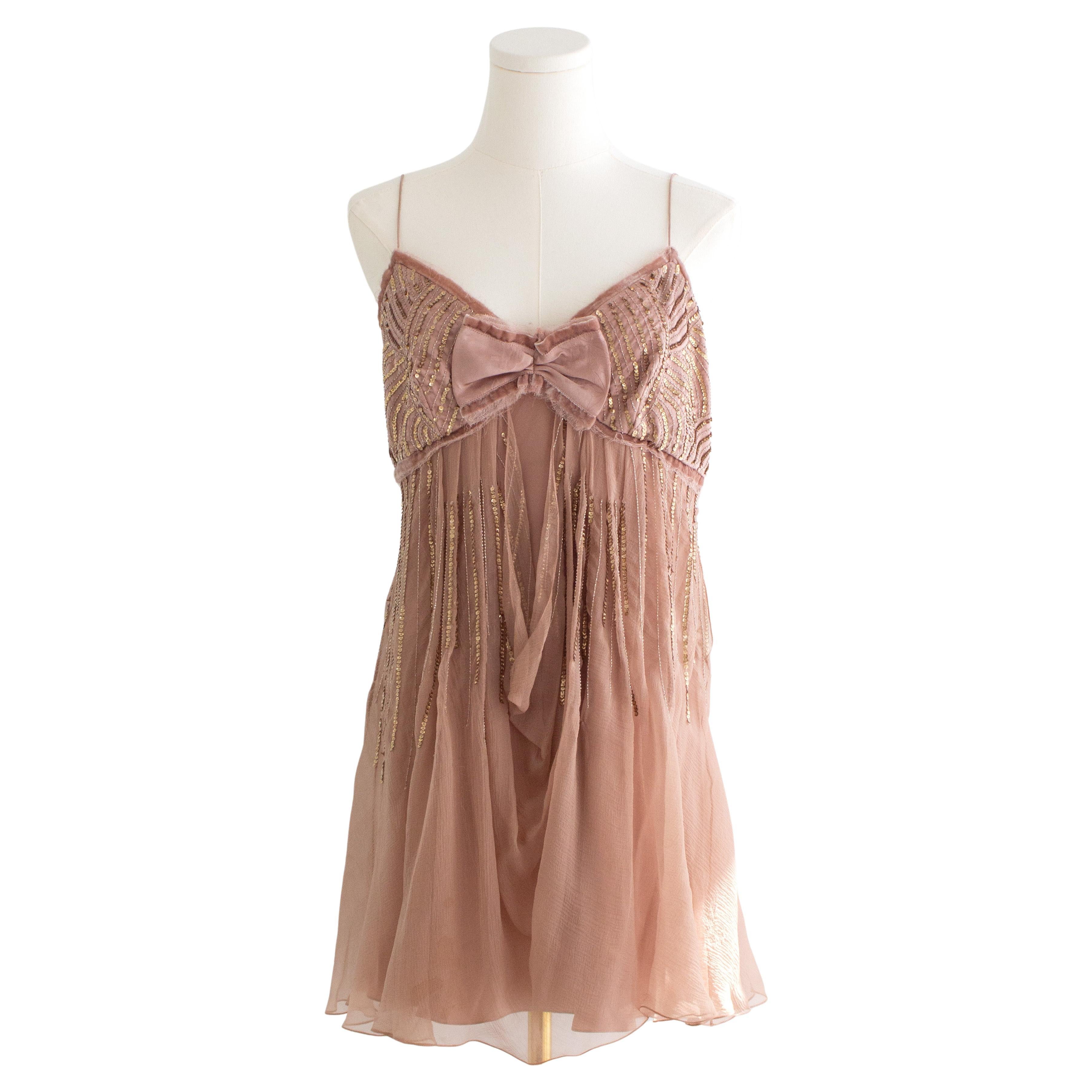 Christian Dior Vintage Galliano F/W 2005 Pink Bow Embellished Mini Dress For Sale