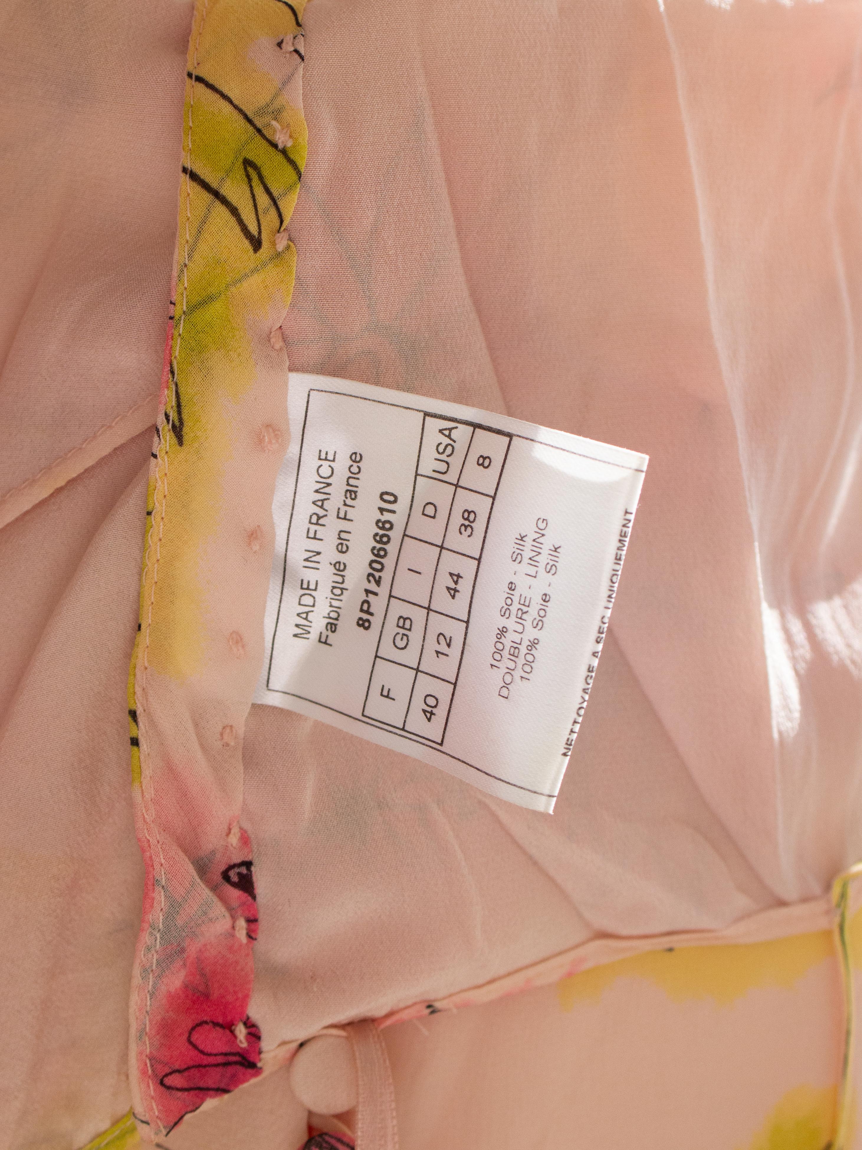 Christian Dior Vintage Galliano Pink Green Floral Silk Ruffled Midi Scarf Dress 10