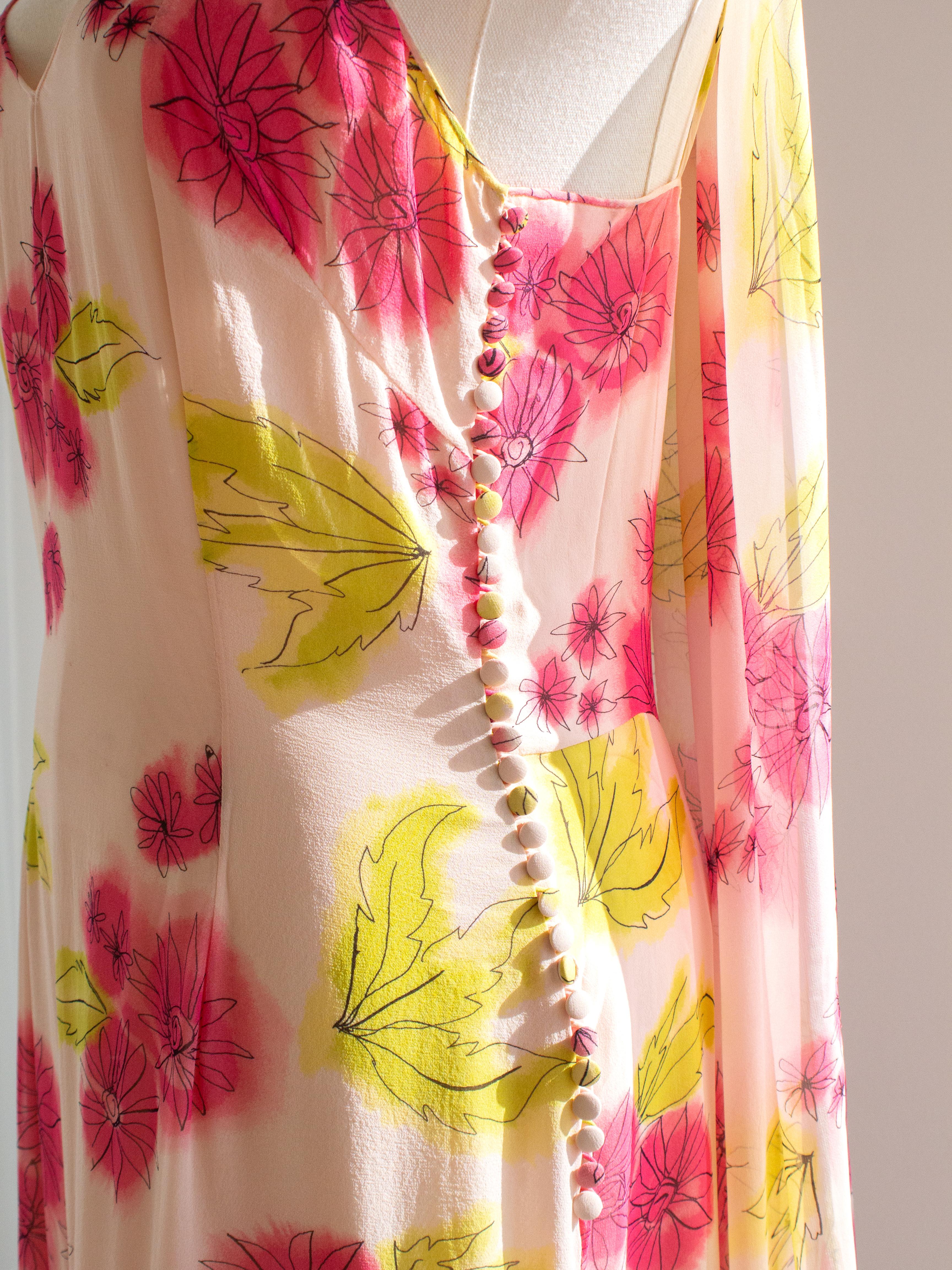Christian Dior Vintage Galliano Pink Green Floral Silk Ruffled Midi Scarf Dress 4