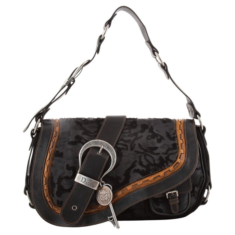 Christian Dior Vintage Gaucho Double Saddle Bag Suede with Leather at