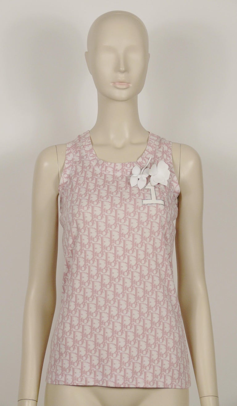 Christian Dior Vintage Girly Pink Tank Top Monogram Trotter Logo Print US  Size 6 For Sale at 1stDibs