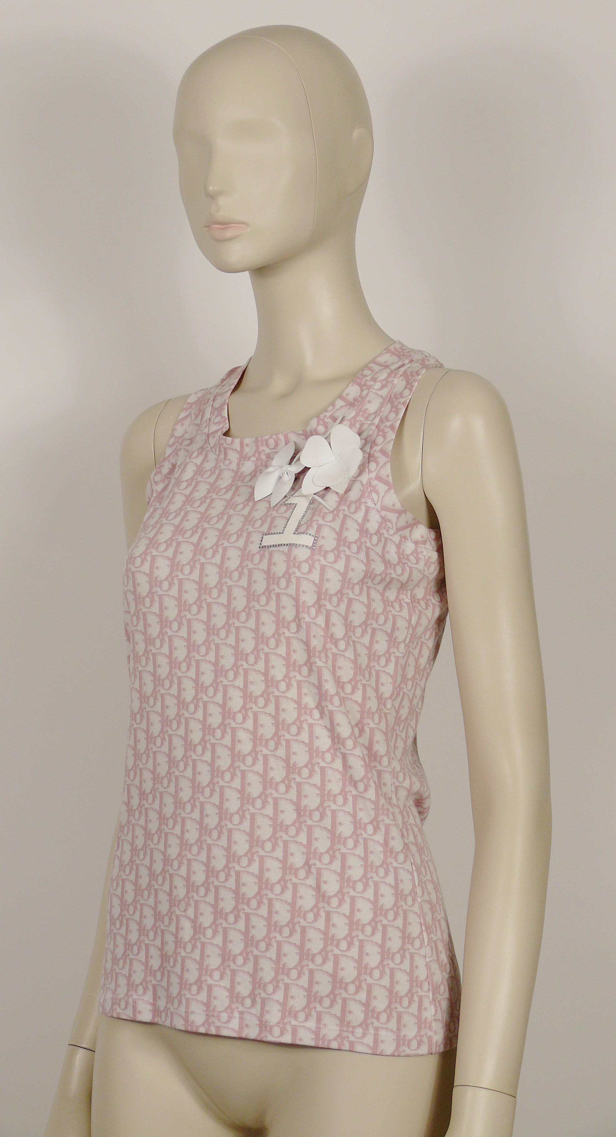 Beige Christian Dior Vintage Girly Pink Tank Top Monogram Trotter Logo Print US Size 6 For Sale