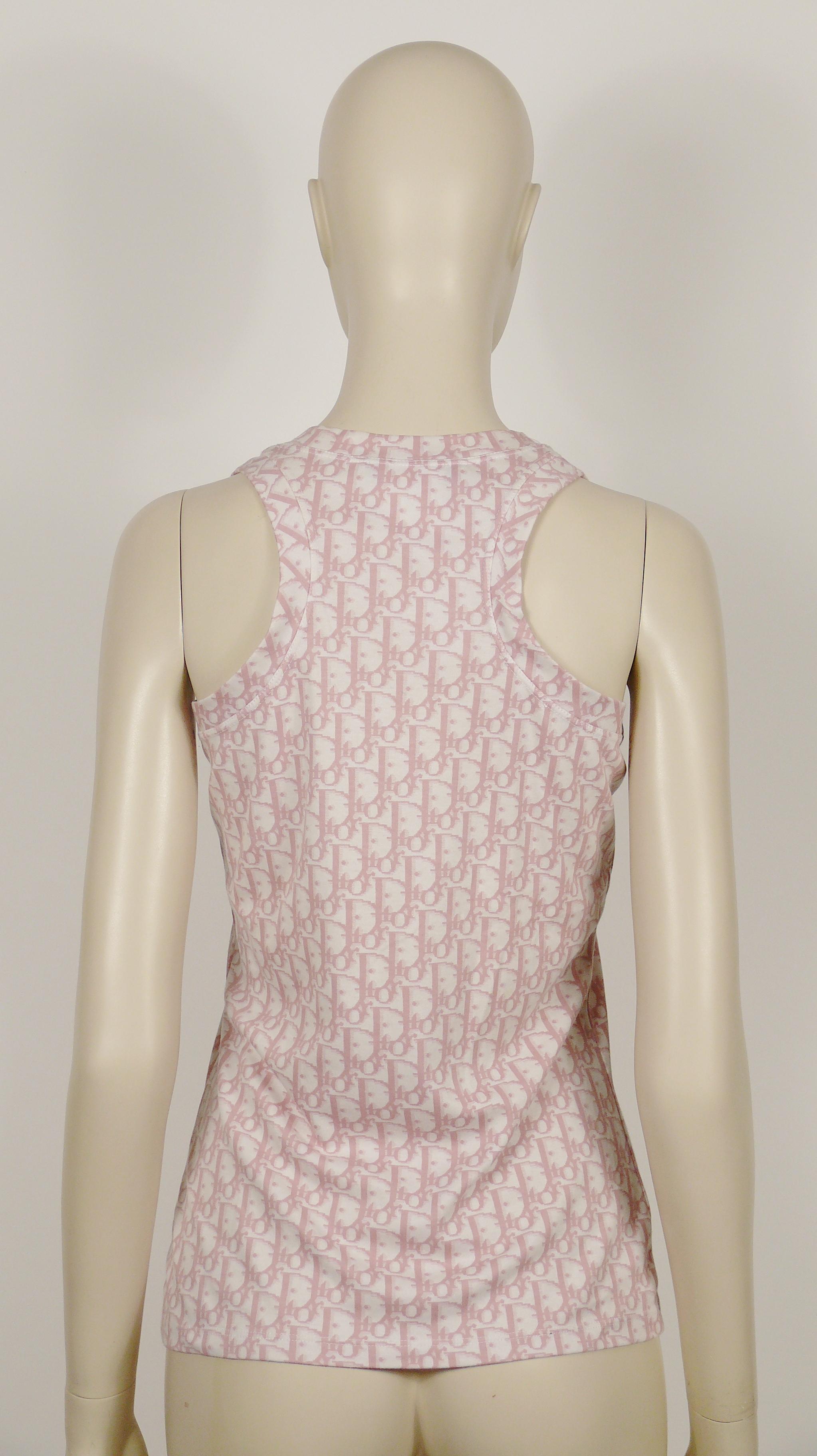 Christian Dior Vintage Girly Pink Tank Top Monogram Trotter Logo Print US Size 6 In Good Condition For Sale In Nice, FR