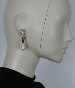 CHRISTIAN DIOR Vintage Glass & Faux Pearl Jewelled Dangling Earrings