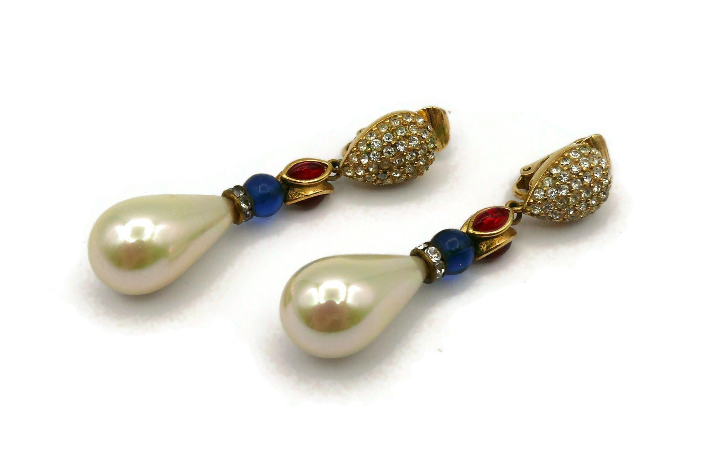Women's CHRISTIAN DIOR Vintage Glass & Faux Pearl Jewelled Dangling Earrings For Sale
