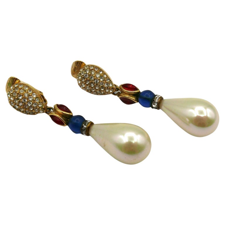 Boucles D'oreilles Pendantes Perle Larme Et Strass Cristal - Mode Soirée - Neuf Avec étiquettes