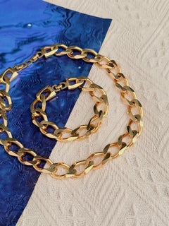 Christian Dior Vintage Glow Gold Interlocked Link Rope Cuban Curb Omega 2 Set