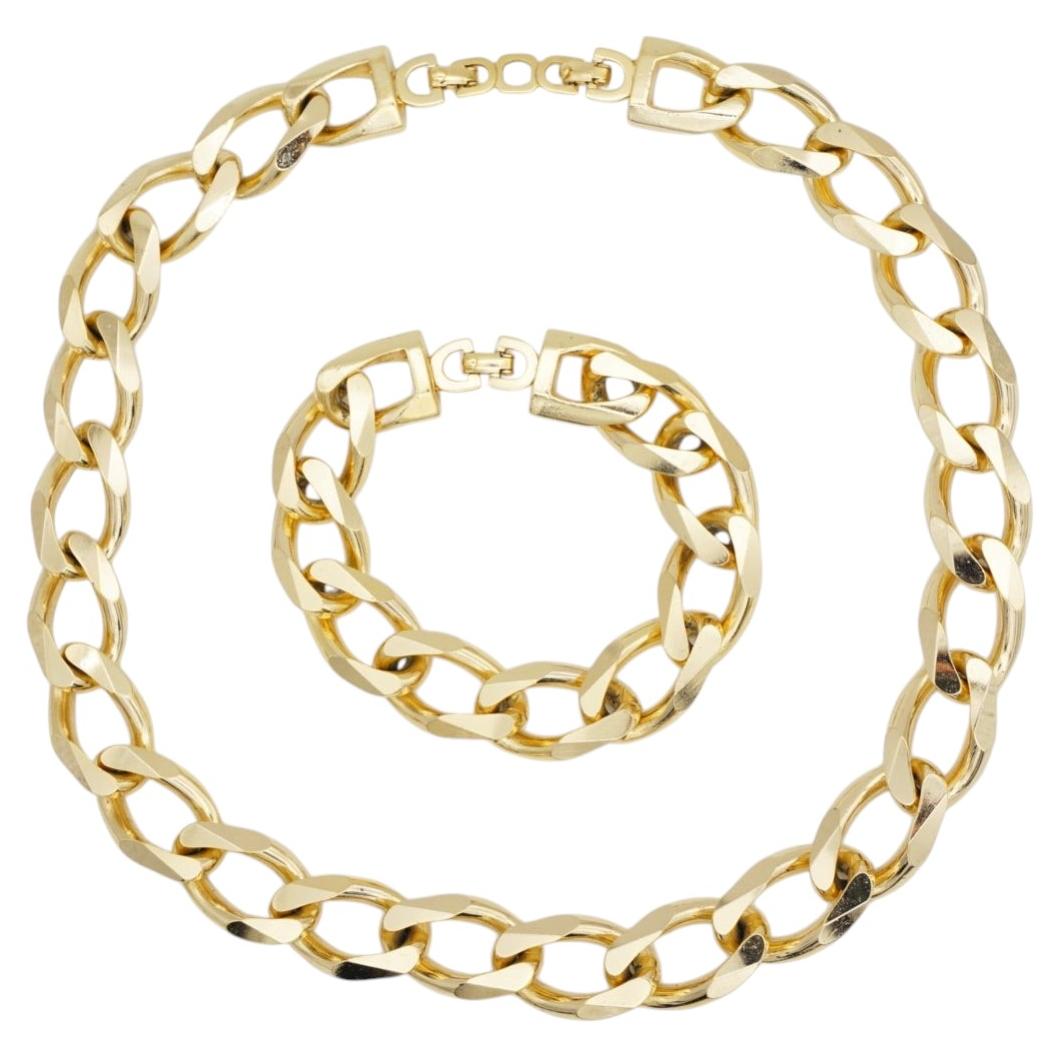 Christian Dior Vintage Glow Gold Interlocked Link Rope Cuban Curb Omega 2 Set