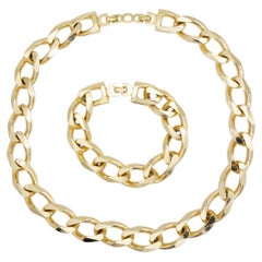 Christian Dior Vintage Glow Gold Interlocked Link Rope Cuban Curb Omega 2 Set